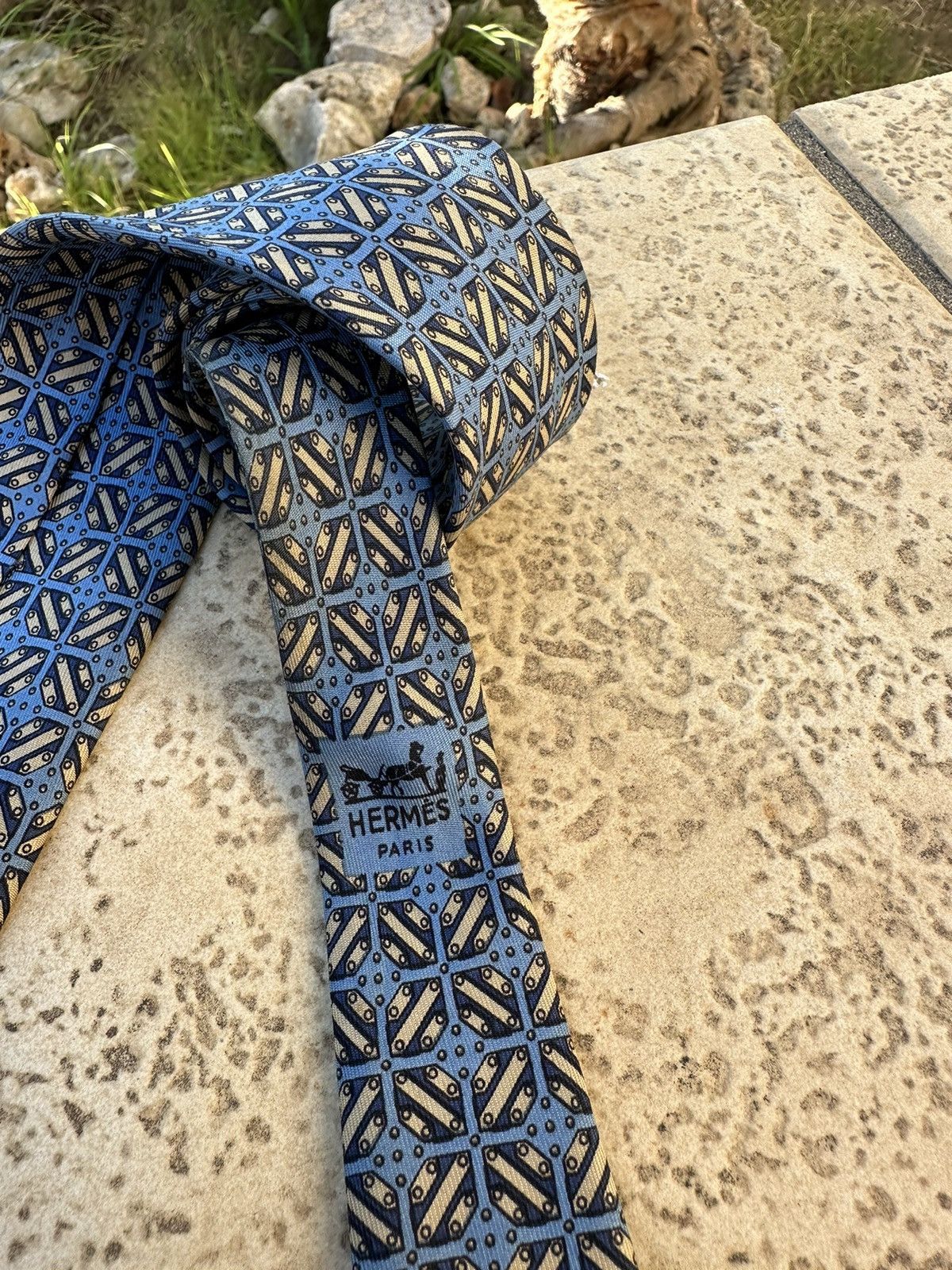 Hermes Hermès Silk Blue Tie Size ONE SIZE - 4 Thumbnail