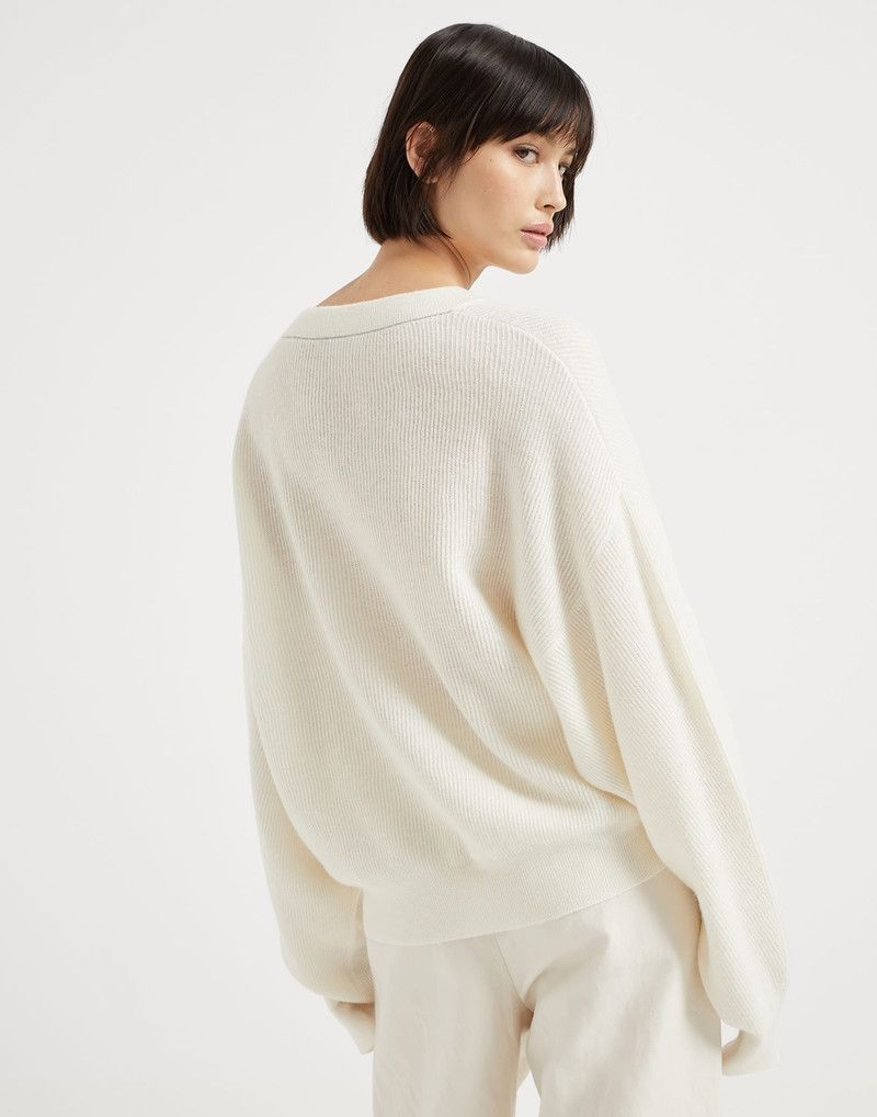 Brunello Cucinelli o1la1rc1a0326 Alpaca English Rib Sweater in Ivory Size S / US 4 / IT 40 - 3 Thumbnail