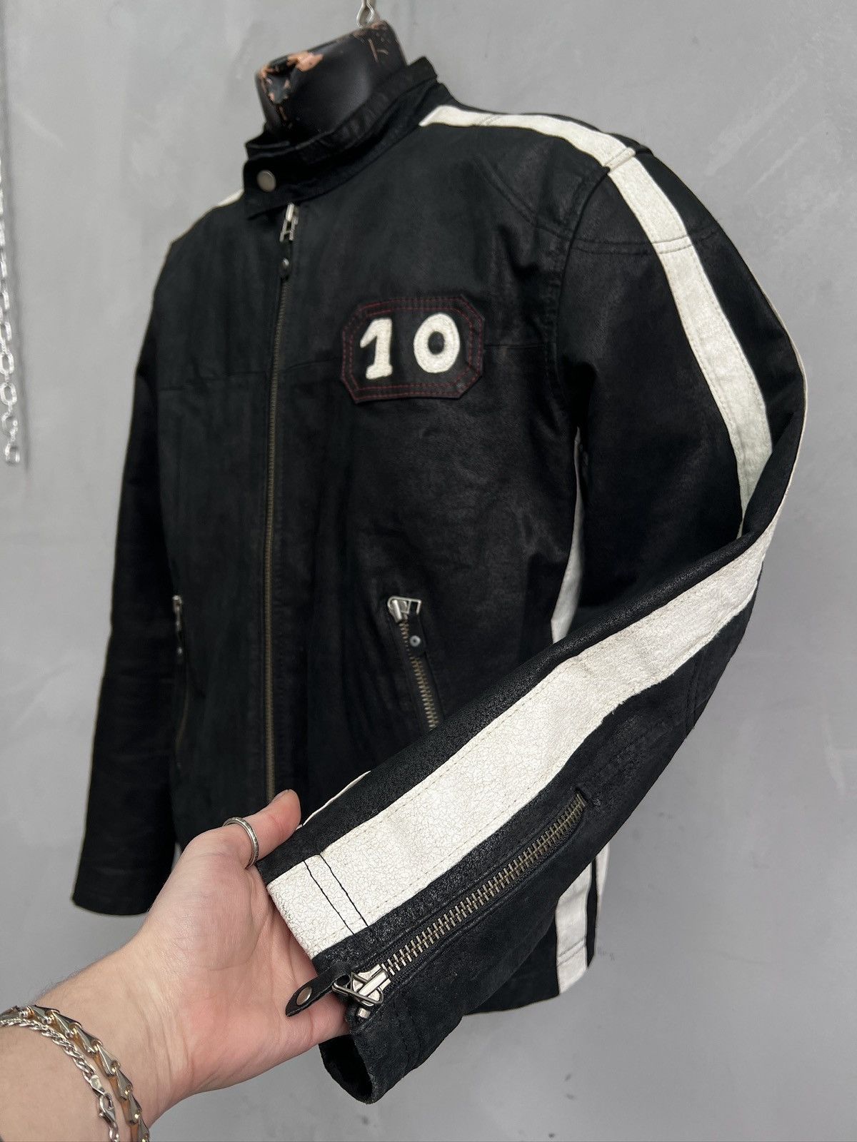 PPFM Archive black racing moto leather jacket marlboro style Size US L / EU 52-54 / 3 - 6 Thumbnail