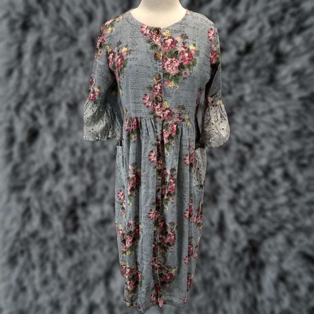 Vintage VINTAGE Bombay Paisley Dress A-Line Midi Women Large Blue Eyelet Short Sleeve Cottagecore 60s-70s Mens? Womens Size L / US 10 / IT 46 - 1 Thumbnail