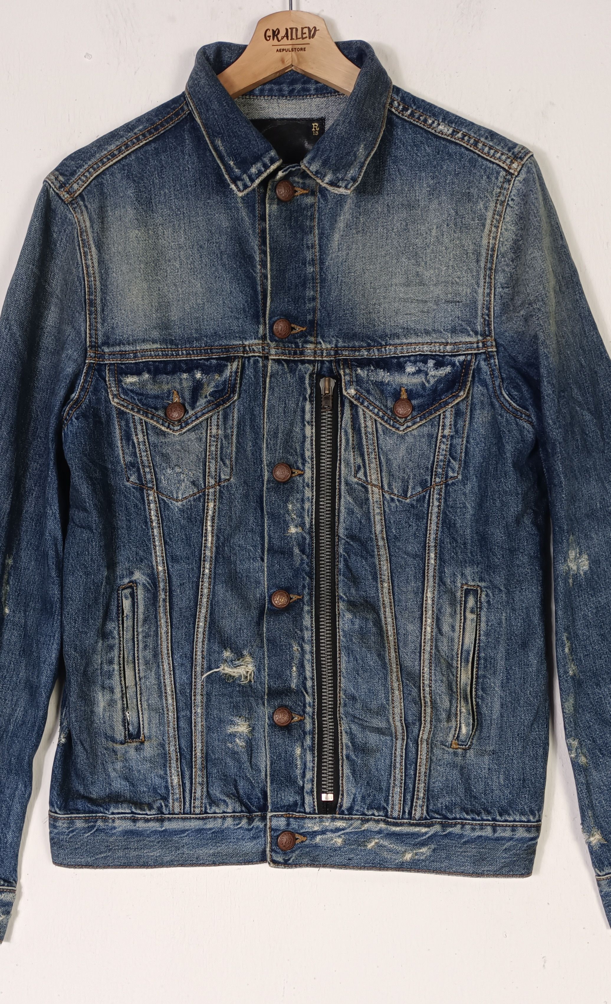 R13 R13 Zippered Trucker Denim Distressed Size US M / EU 48-50 / 2 - 6 Thumbnail