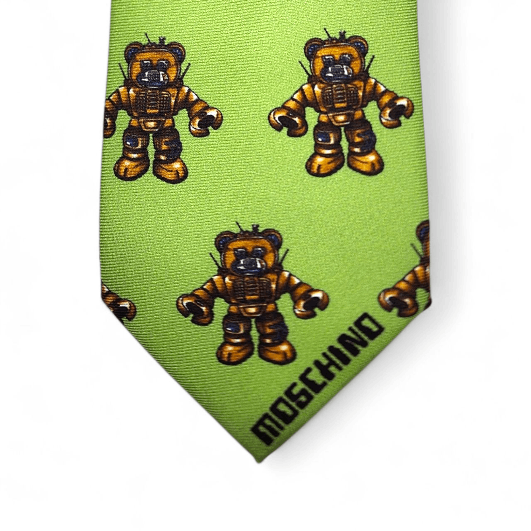 Moschino Moschino Green Robot Teddy Silk Tie Size ONE SIZE - 2 Thumbnail