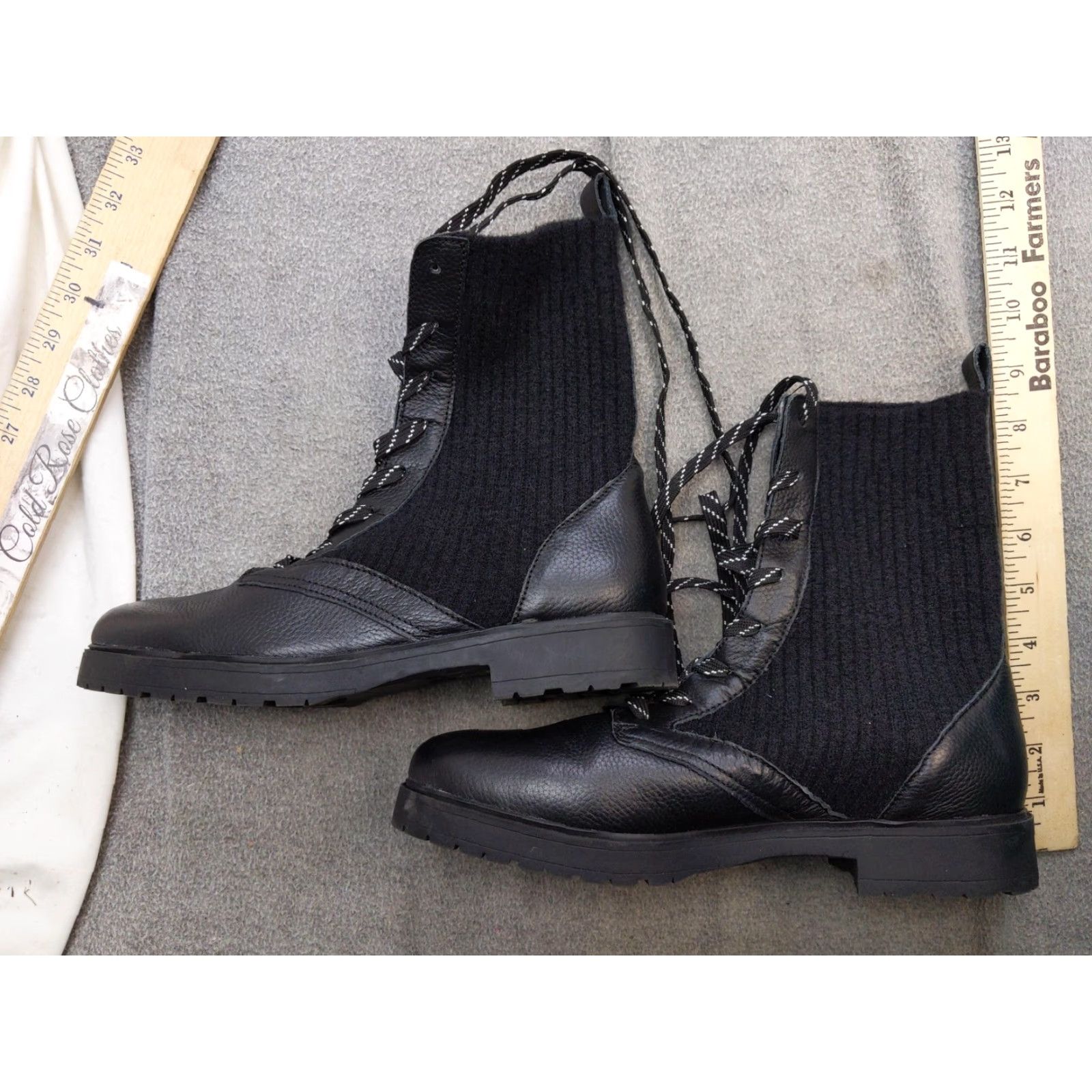 Splendid Splendid Scout Boots Womens 9.5 Black Leather Knit Combat Lace Up Size US 10 / IT 40 - 2 Thumbnail