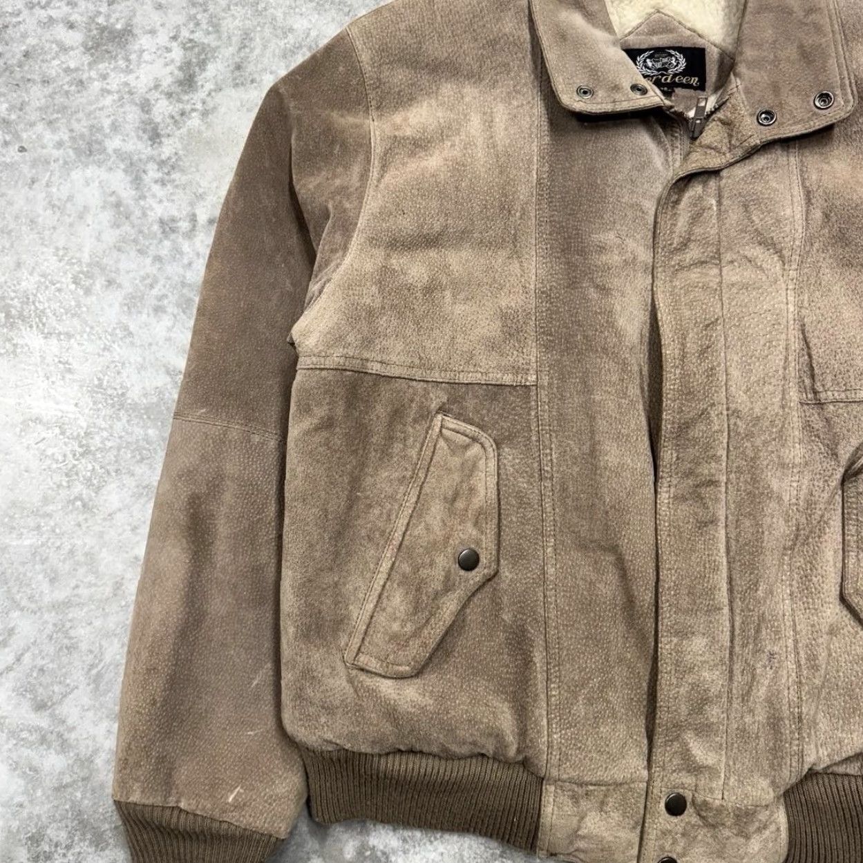 Vintage Vintage Aberdeen Jacket Mens 44 Brown Suede Bomber Sherpa Lined 90s Pigskin Zip Coat Size US S / EU 44-46 / 1 - 2 Thumbnail