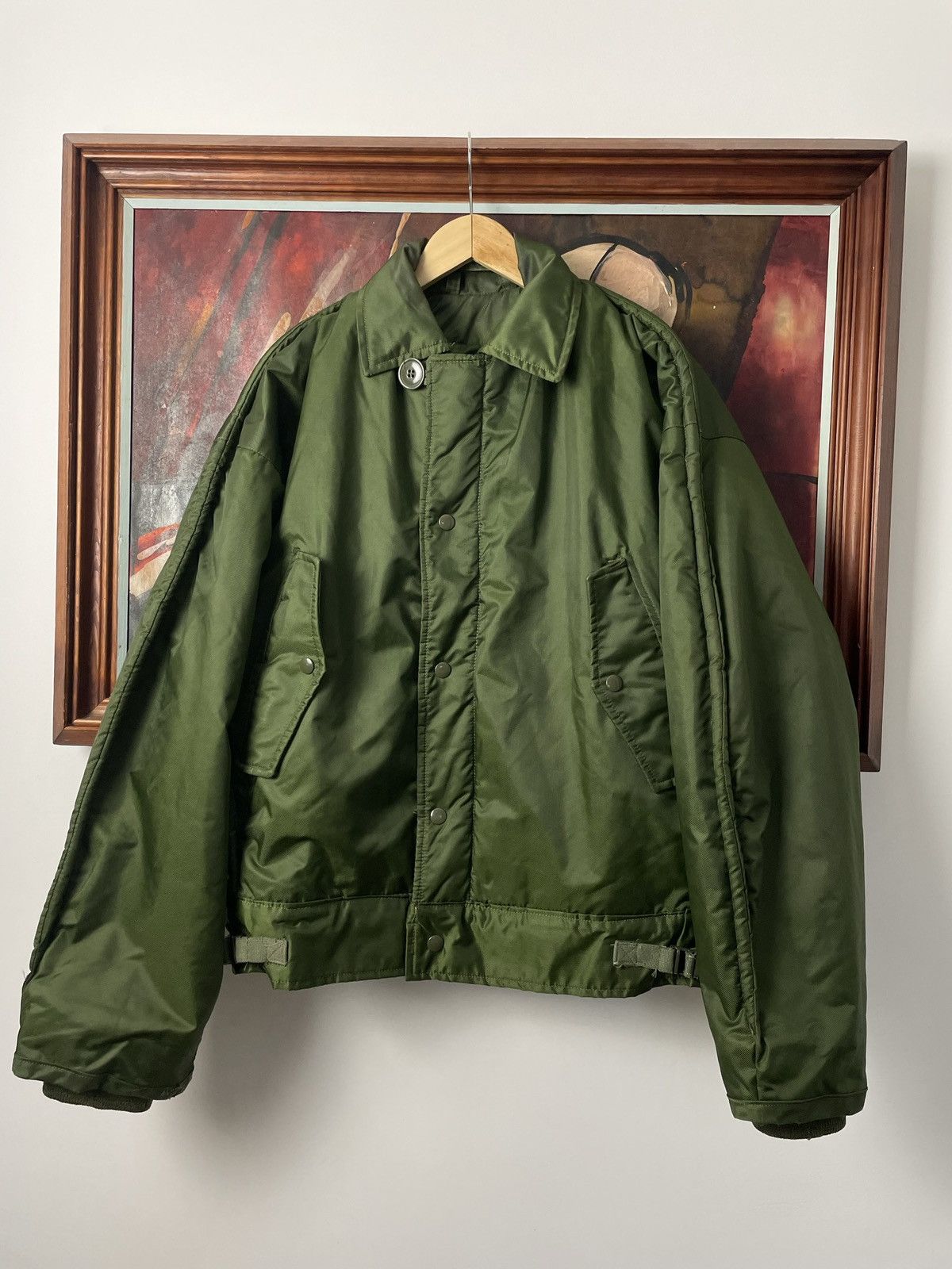 image of Olive Green Army Vintage Bomber Jacket Boxy Military 90S, Men's (Size Small)