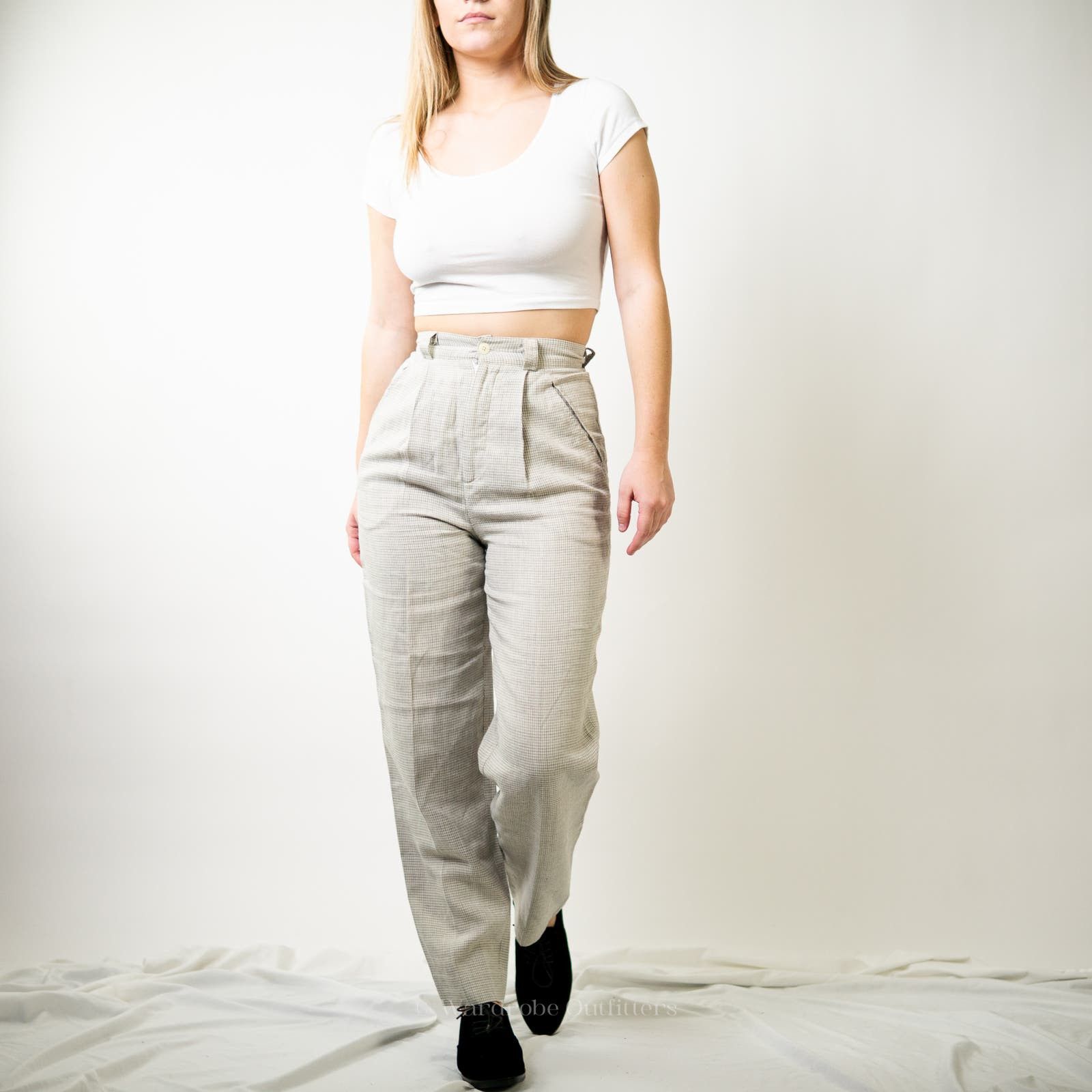 image of Guess VTG 70's Georges Marciano Plaid Houndstooth Trouser Pants - 2 in Grey, Women's (Size 26)