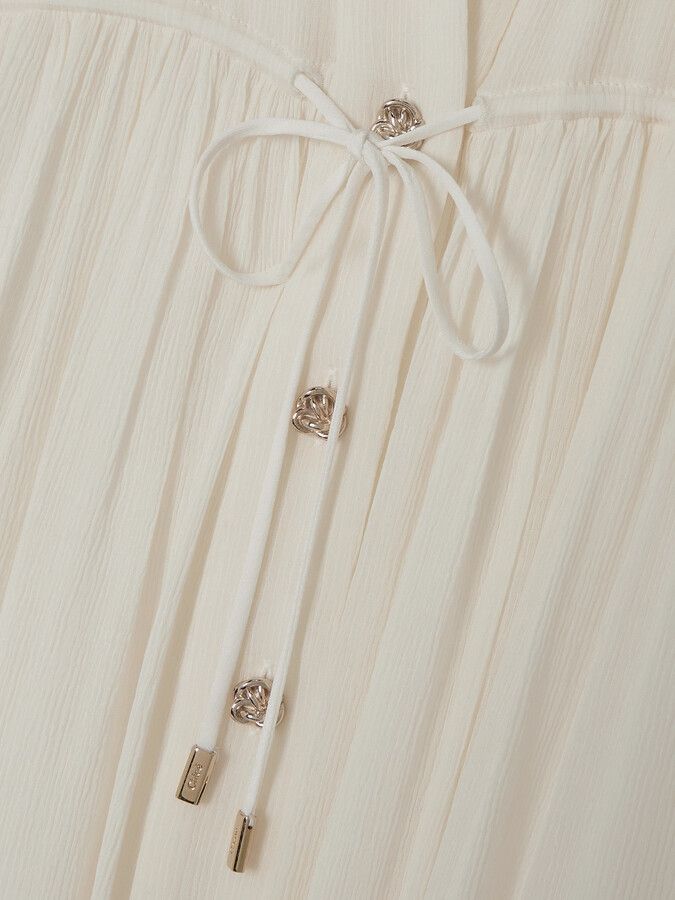 Chloe oc11z0525 Tiered Embellished Crepon Mini Shirt Dress Size M / US 6-8 / IT 42-44 - 4 Thumbnail