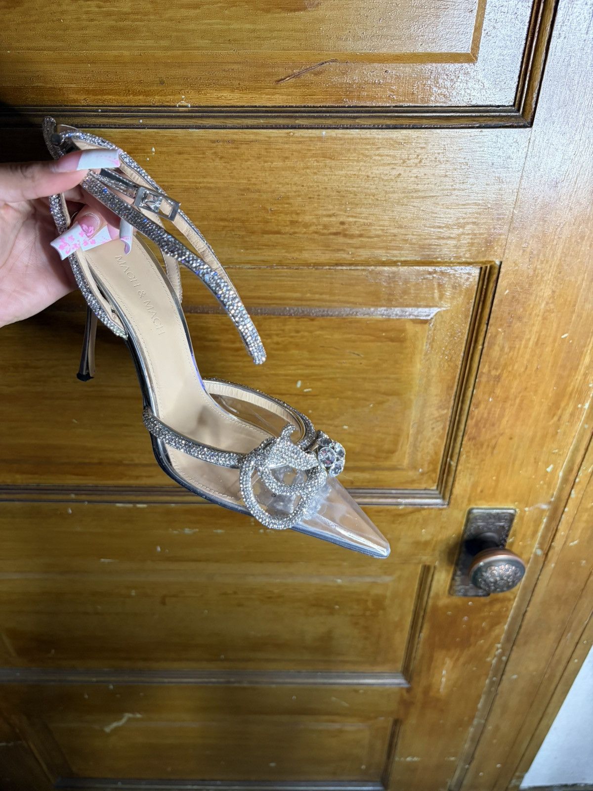 MACH & MACH Strass Double Bow Clear Ankle-Strap Pumps Size US 9 / IT 39 - 1 Thumbnail