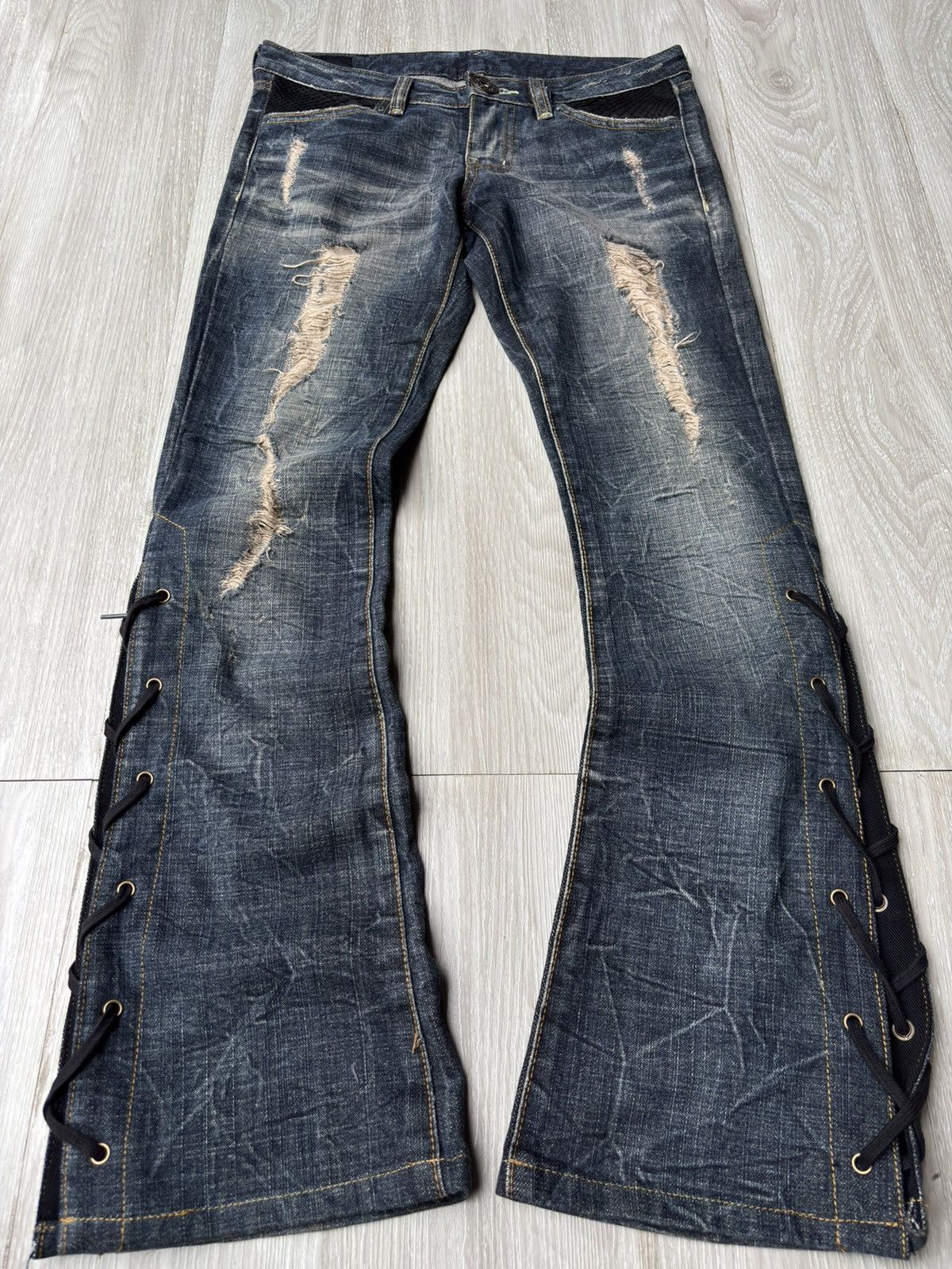 Japanese Brand AQUA JEANS phyton lace up flare jeans Size US 26 / EU 42 - 1 Thumbnail