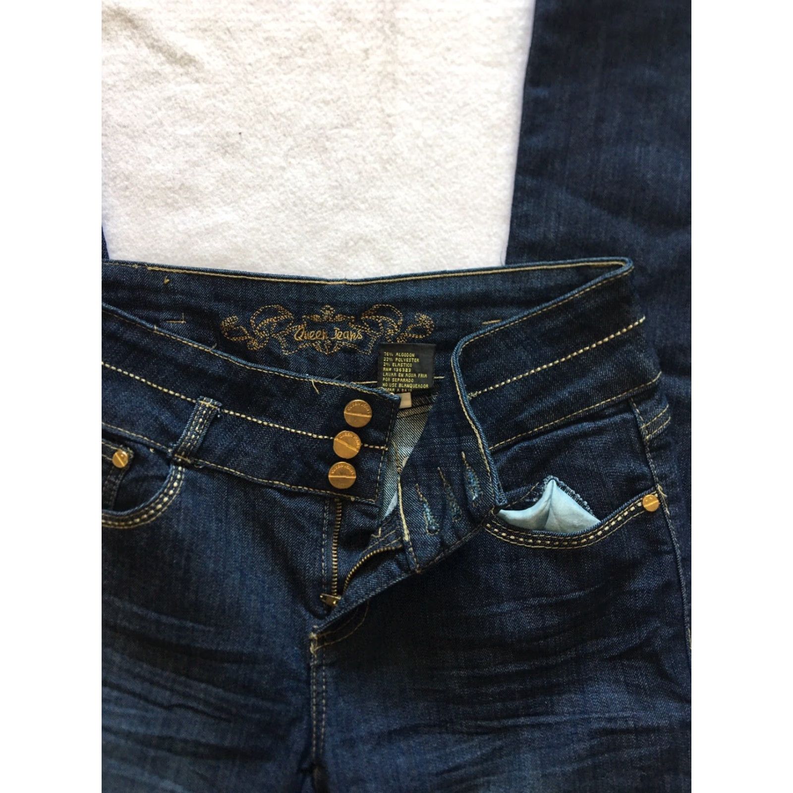Denime Queen Jeans Women’s Jeans Skinny Women’s Junior Size 11 Dark Wash Blue Stretch Denim Pockets Zip Low Rise Size 32" / US 10 / IT 46 - 5 Thumbnail