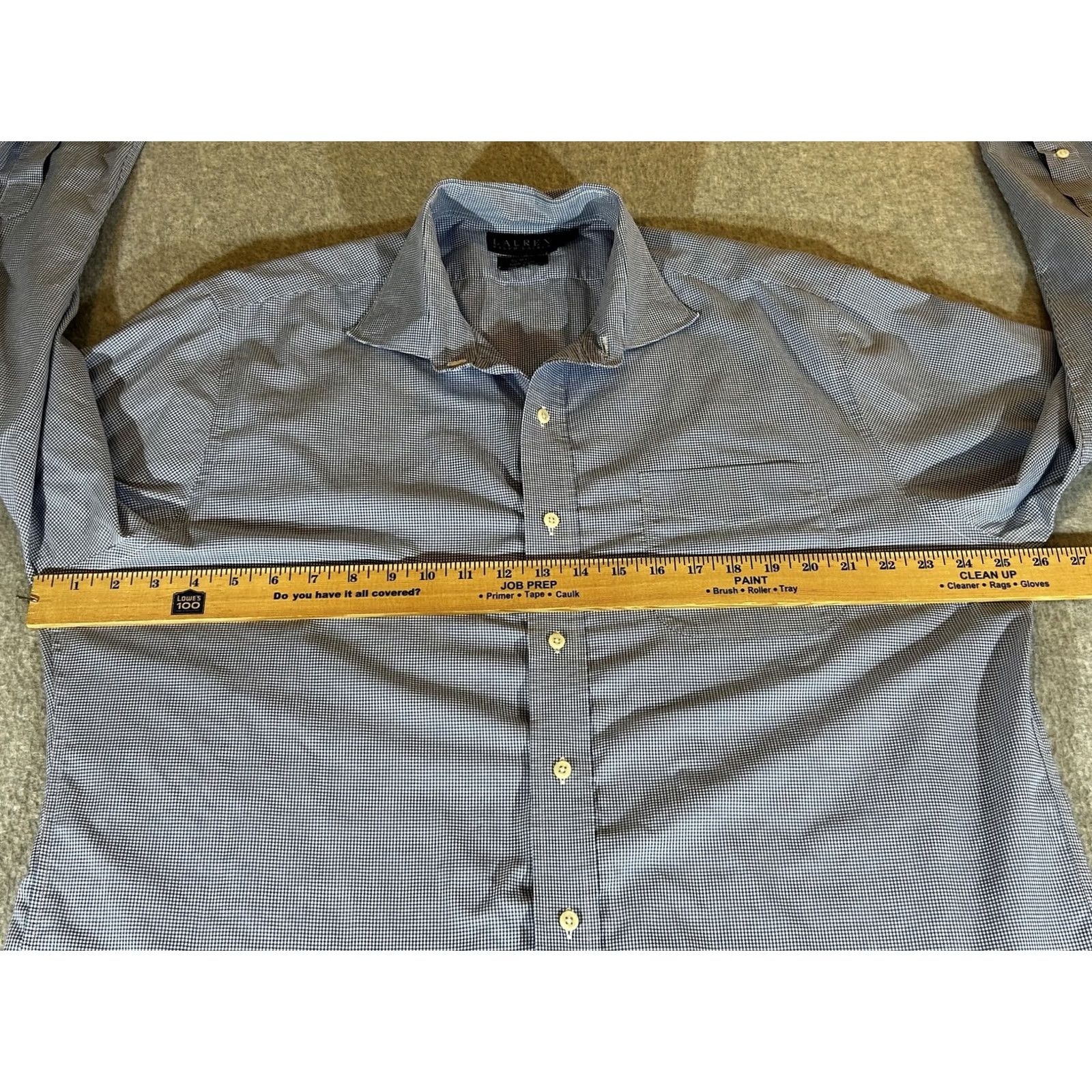 Ralph Lauren Ralph Lauren Dress Shirt Mens XL 17.5 Blue Gingham Slim Non-Iron Business Shirt Mens 17.5 Neck 36/37 Sleeve Size 48R - 3 Thumbnail
