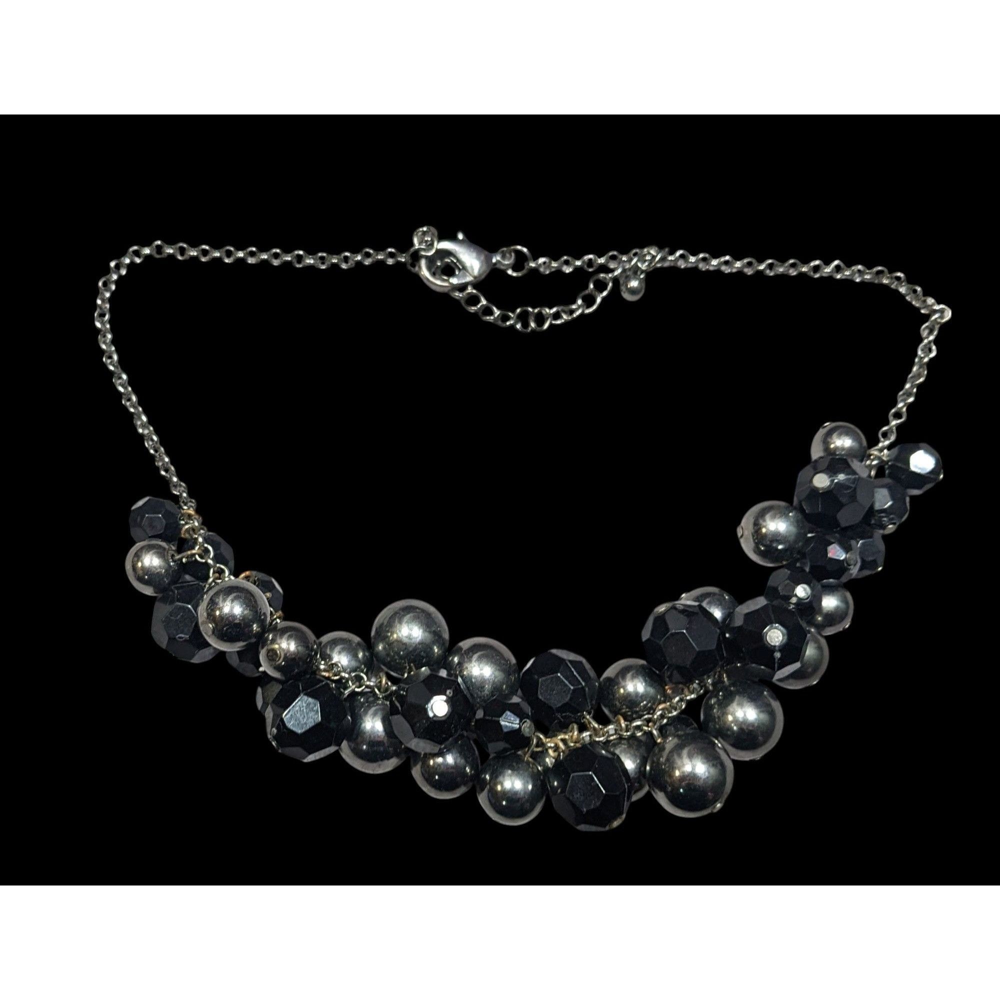 Other Glam Goth Black And Silver Tone Beaded Cluster Necklace Size ONE SIZE - 1 Thumbnail