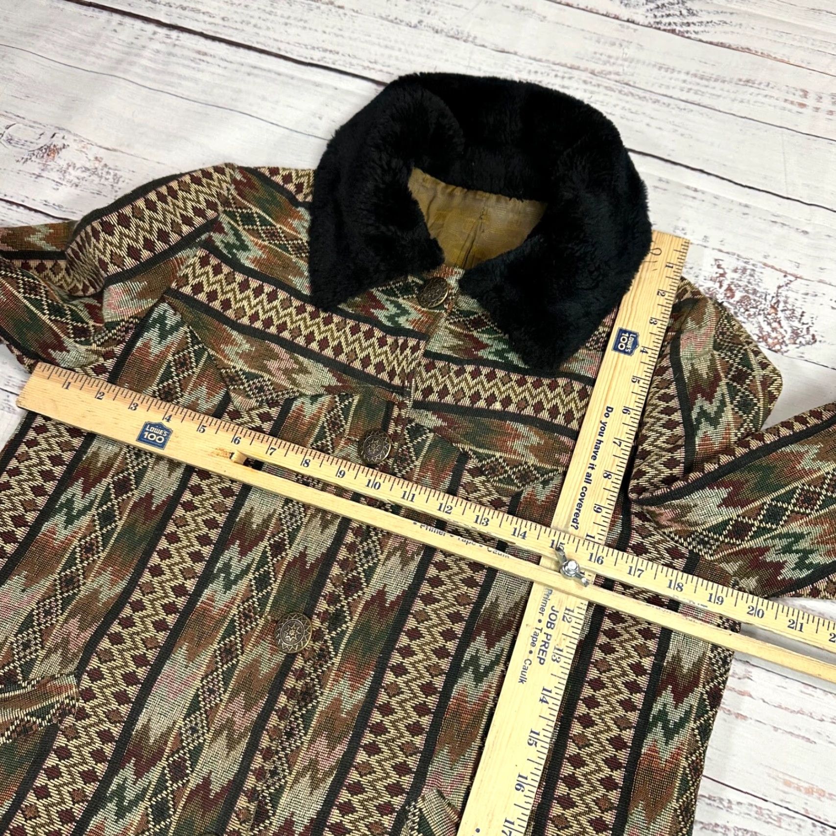 Vintage VINTAGE Tregos Westwear Womens Aztec Print Jacket Sz 12 Brown Faux Fur Collar Jacket Women 12 Brown Aztec Print Size XL / US 12-14 / IT 48-50 - 3 Thumbnail