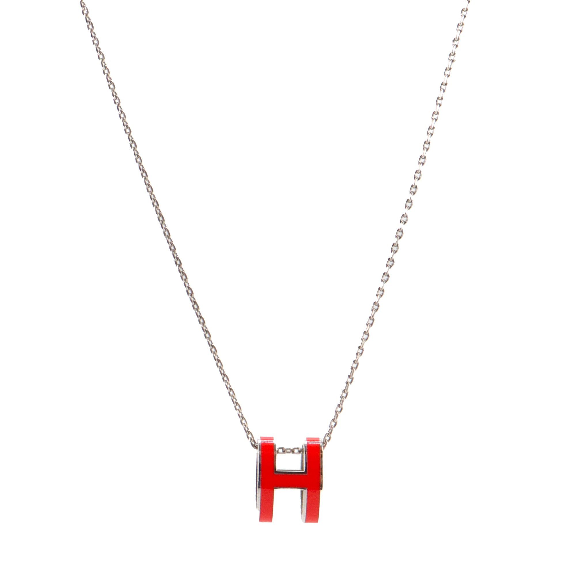 Hermes HERMÈS - Pop H Hermès necklace in silver metal and orange enamel Size ONE SIZE - 1 Thumbnail
