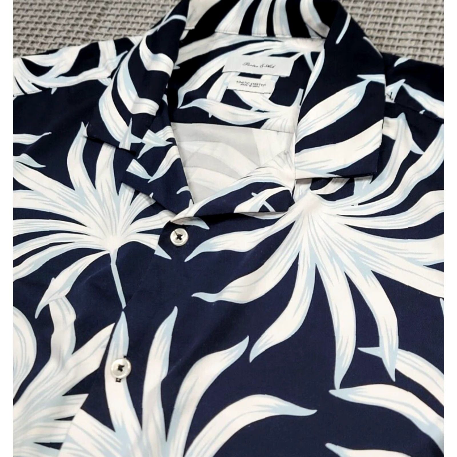 ASH Porter & Ash Kinetic Stretch Button Up Camp Nylon Floral Shirt Mens M Blue White Short Sleeve Collared Button-Up Size US M / EU 48-50 / 2 - 3 Thumbnail