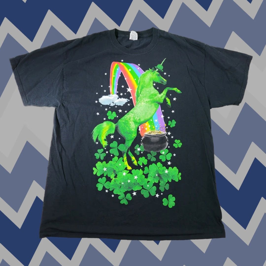 Rainbow Lucky St Patrick's Day Unicorn Rainbow Shamrock Short Sleeve XL FOTL T-Shirt Black Men EUC Size US 36 / EU 52 - 1 Thumbnail