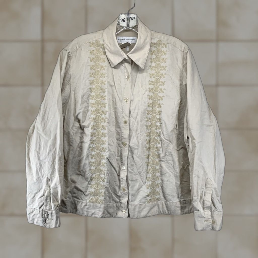 Evan Picone VINTAGE Women's Linen Blend Button-Up Shirt 1X Beige Embroidered All Seasons Bohemian Evan Picone Size XL / US 12-14 / IT 48-50 - 1 Thumbnail