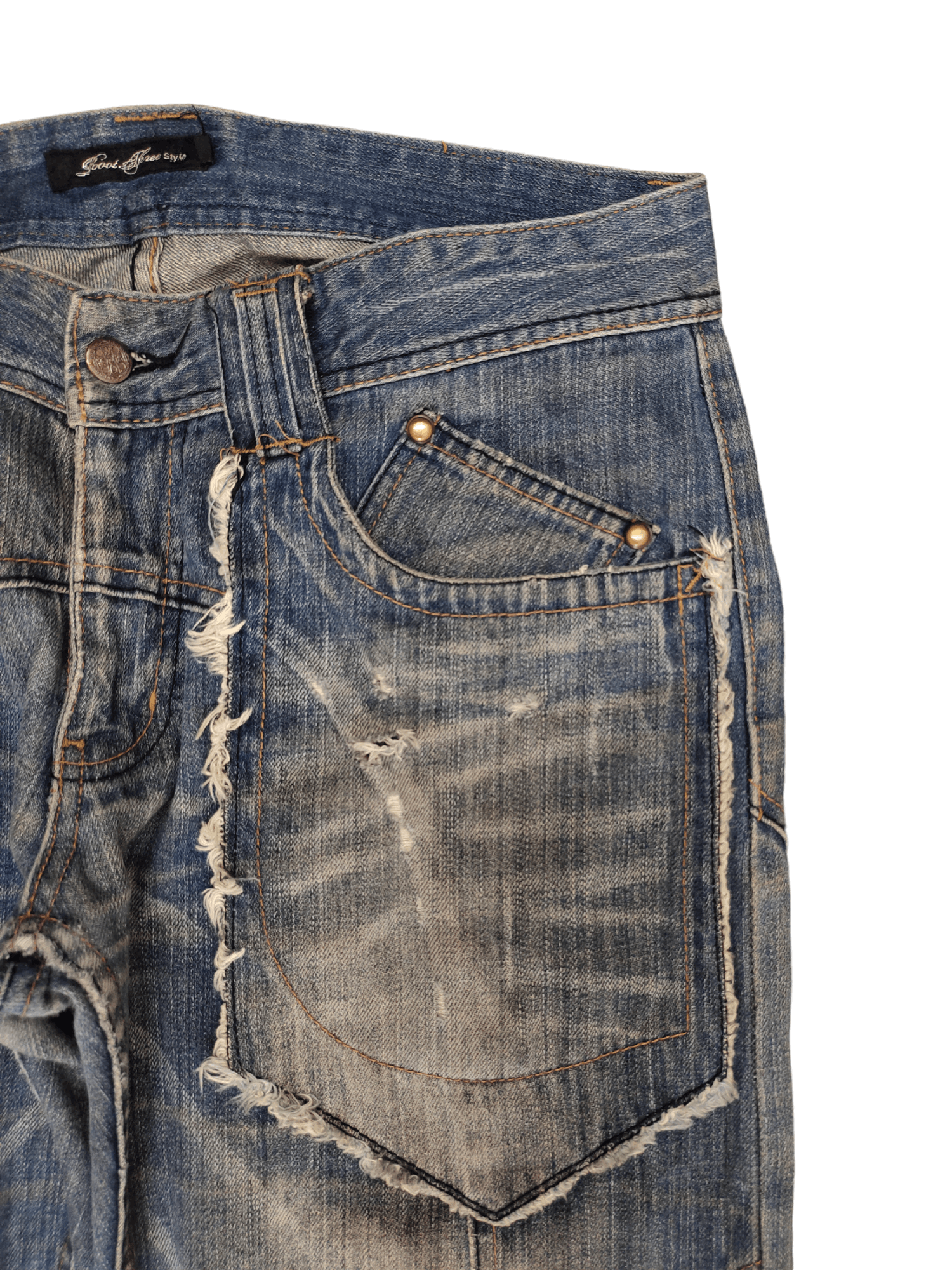 Japanese Brand Root Three Distress Faded Denim Jeans Undercover Style Y2k Size US 35 - 3 Thumbnail