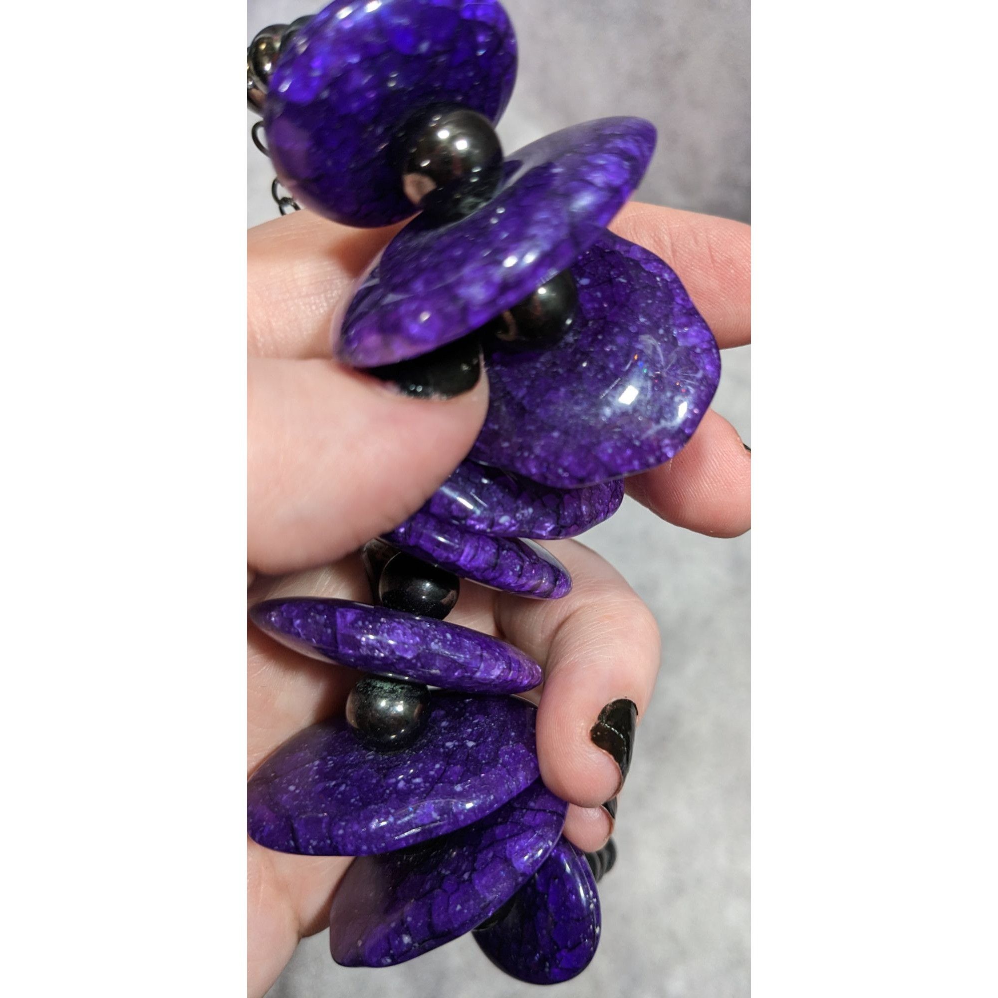 Other Chunky Gothic Purple Crackle Disc Statement Necklace Size ONE SIZE - 7 Thumbnail