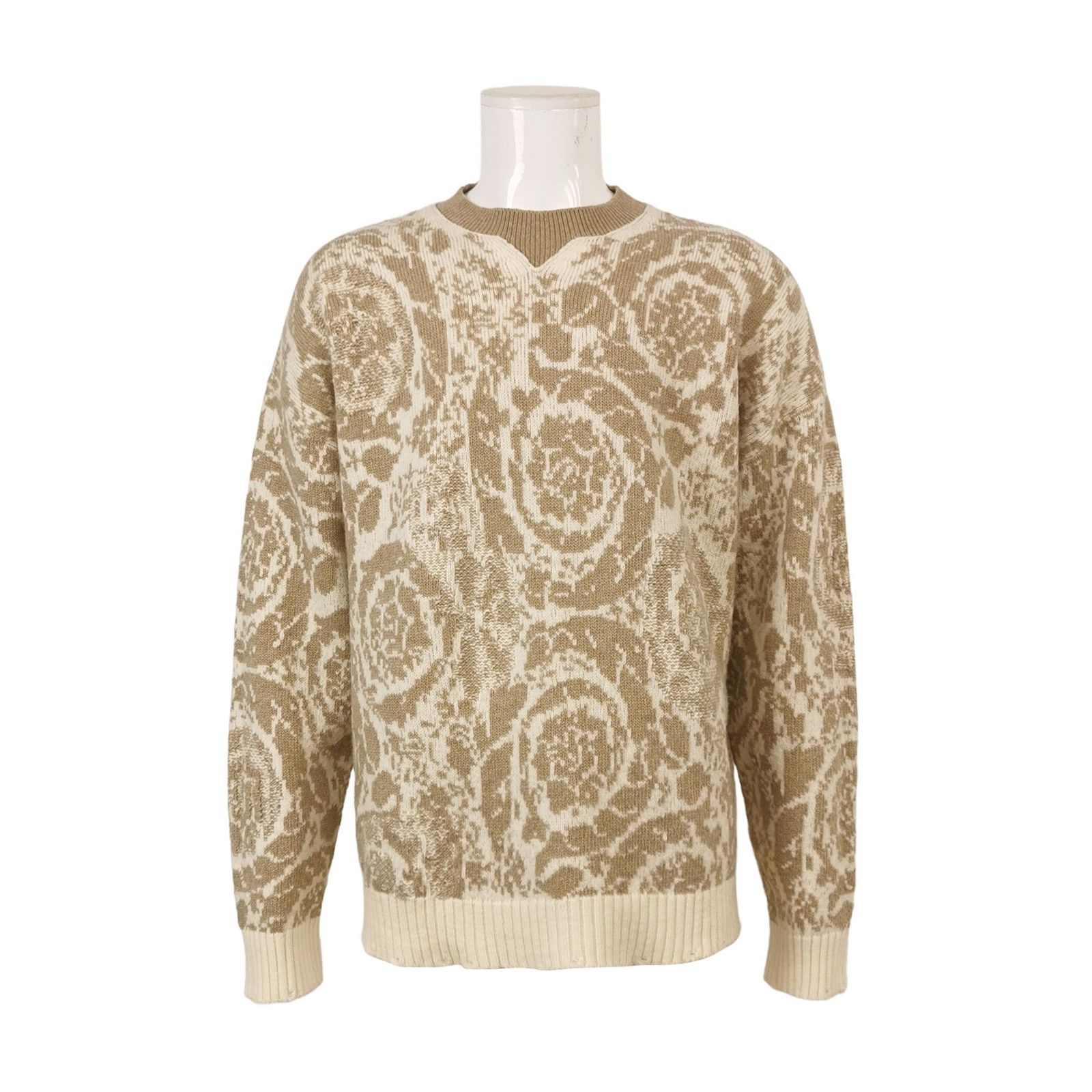 Versace Patterned Wool Blend Crewneck Sweater