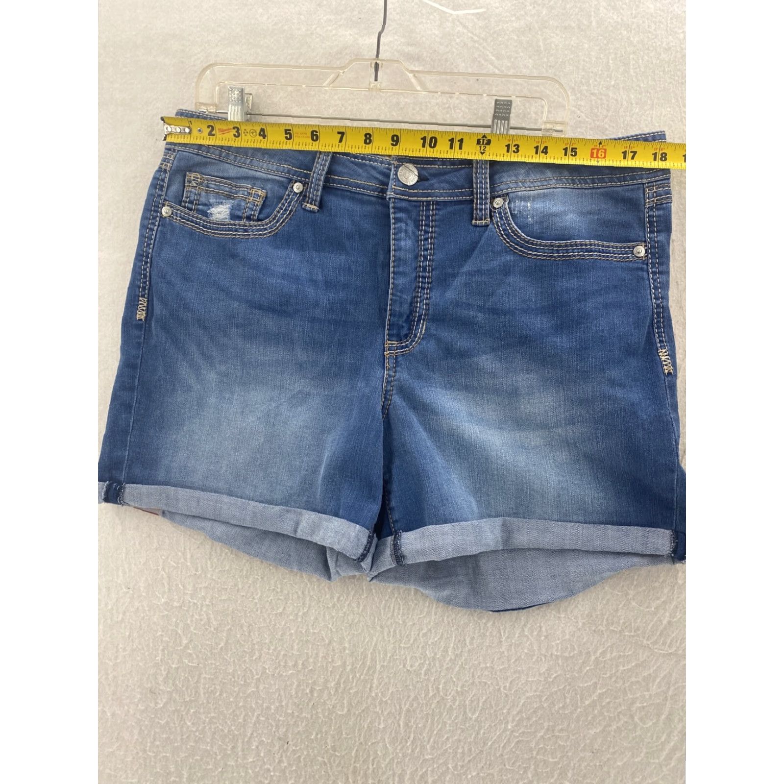 Vintage Seven7 Womens Jeans Shorts 14 Light Blue Cuffed Embellished Pockets 5 Inseam NWT Bohemian Style Size 36" / US 14 / IT 50 - 2 Thumbnail