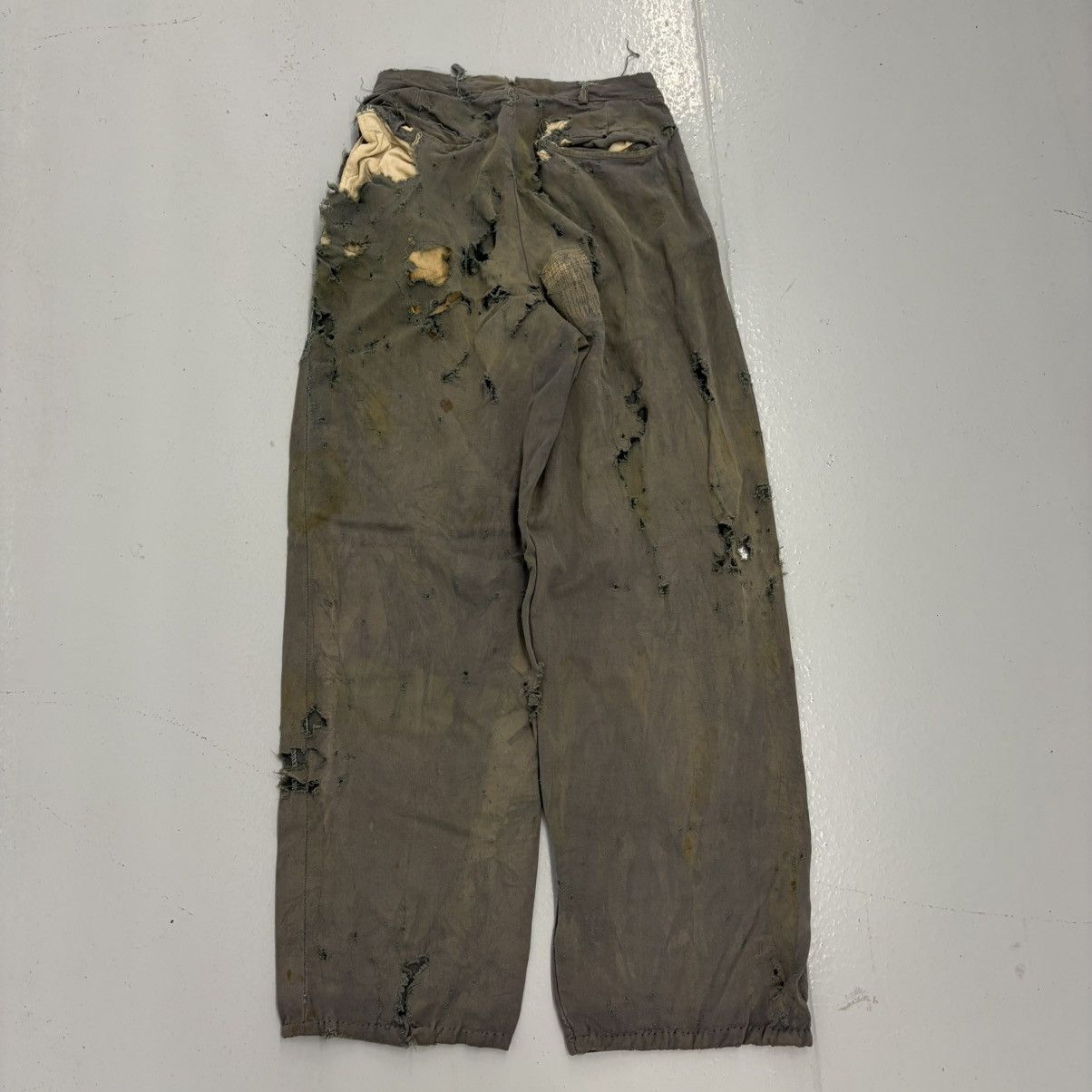 Other Vintage 50s Green Wool Distressed Wide Leg Trousers 26x30 Size 26" / US 2 / IT 38 - 2 Thumbnail