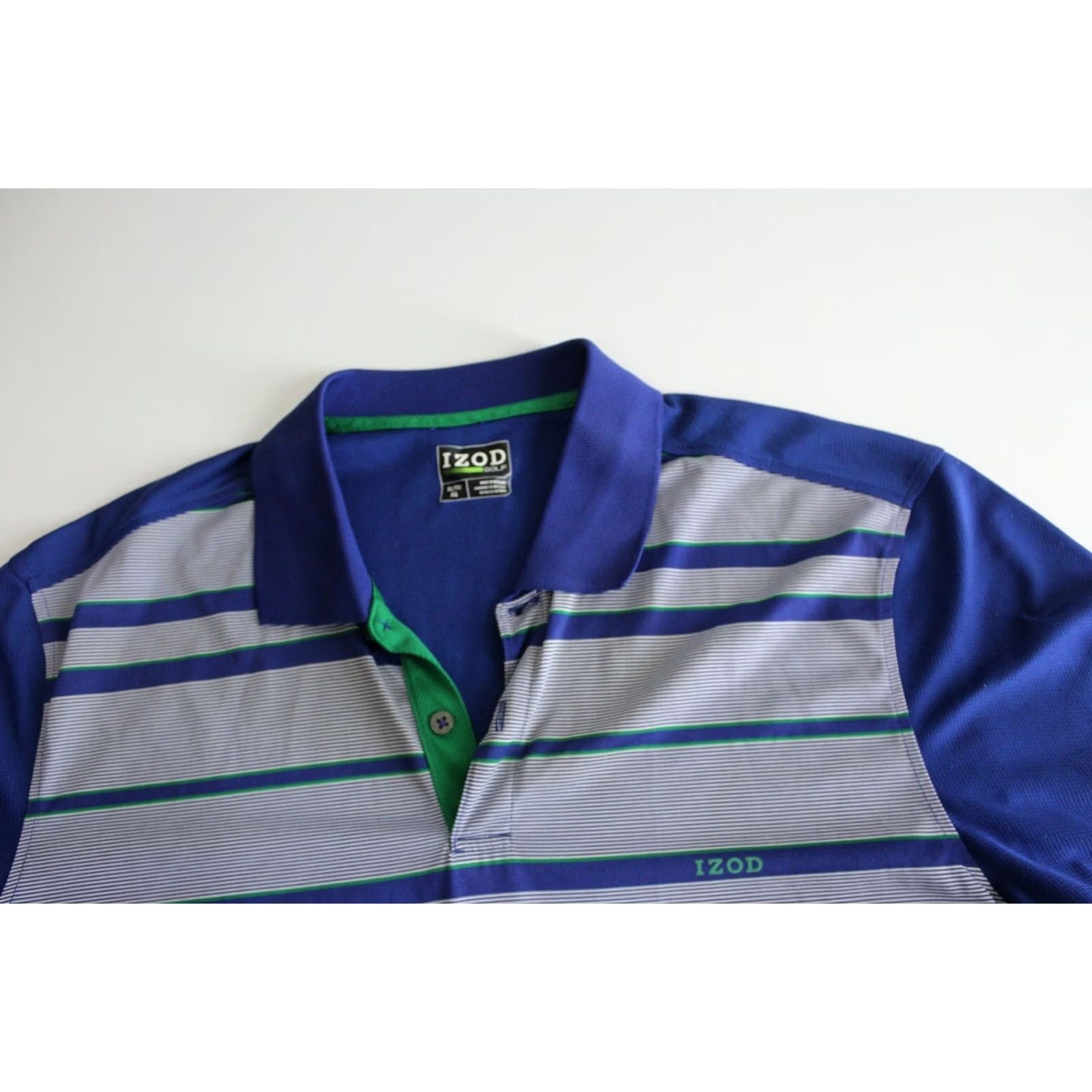 Izod VINTAGE Izod Golf POLO SHIRT XL Extra Large Bluish Green Stripe Poly Golf Shirt Mens Size US XL / EU 56 / 4 - 5 Thumbnail