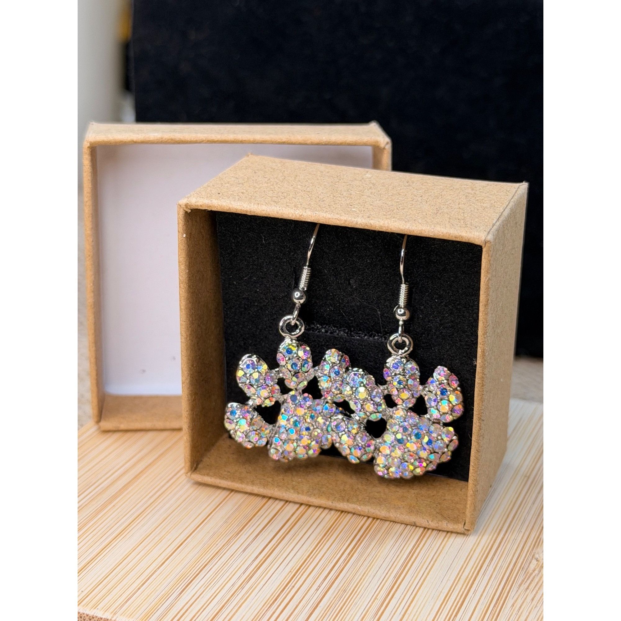 Other Sparkling Paw Print Dangle Earrings With Rhinestones Silver- Size ONE SIZE - 1 Thumbnail