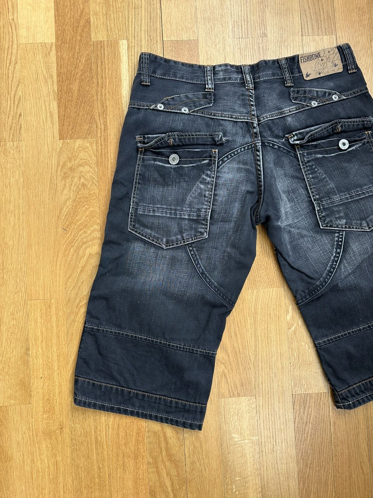 JNCO Vintage Fishbone Baggy Denim Shorts Dark Black Fit Size US 34 / EU 50 - 8 Thumbnail