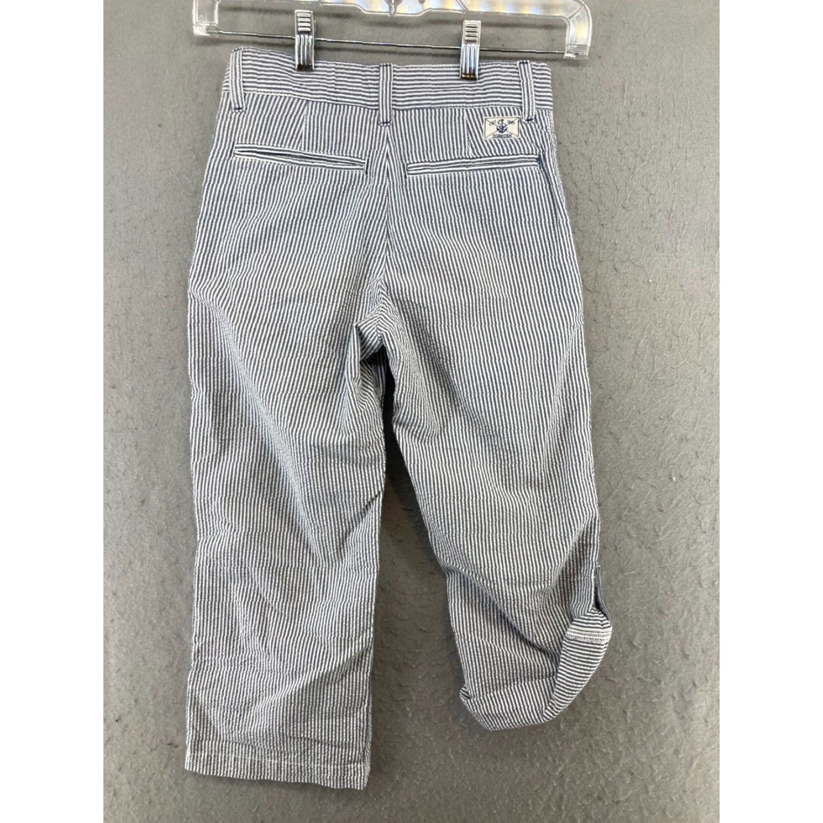 Vintage OshKosh B'gosh Women's Pants 7 Blue Striped Seersucker Convertible Ankle Wide-Leg Casual Size 28" / US 6 / IT 42 - 7 Thumbnail