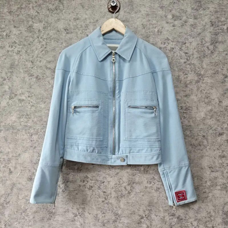Chanel Chanel Light Blue Cotton Jacket for Women 0089 Size L / US 10 / IT 46 - 1 Thumbnail