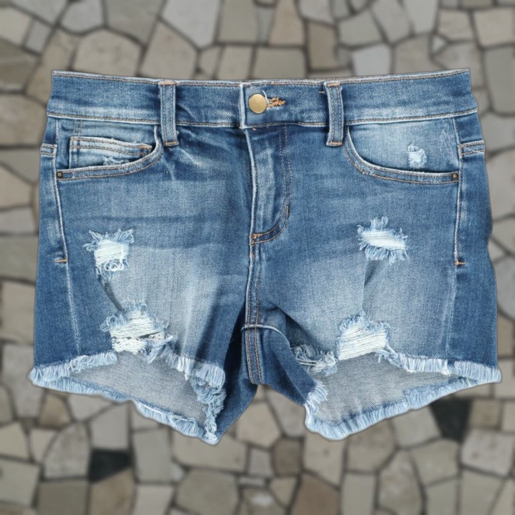 Vintage Altar'd State Stretch Medium Wash Distressed Cotton Denim Chino Shorts Blue Women's 5 Size 27" / US 4 / IT 40 - 1 Thumbnail