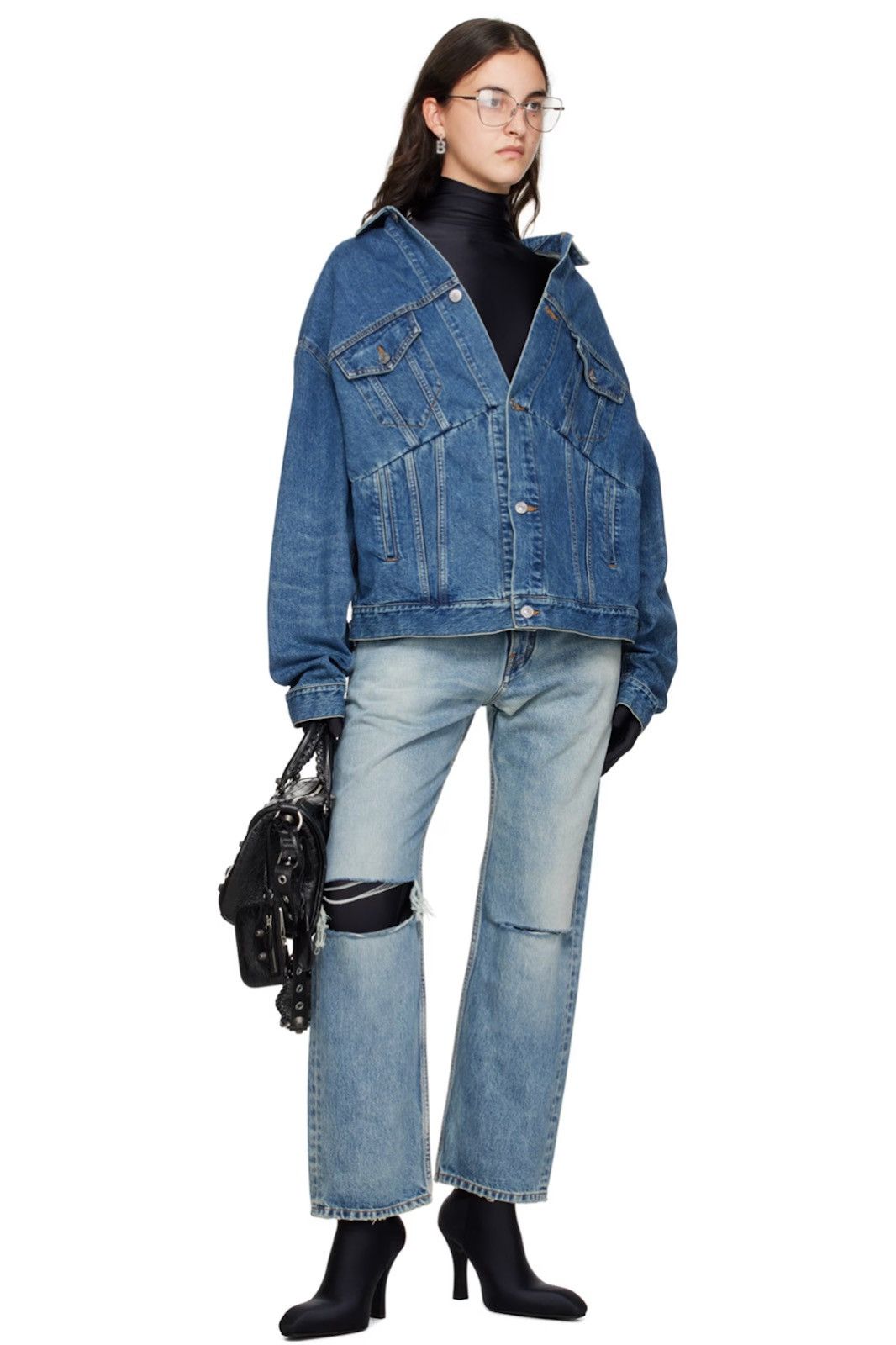 Balenciaga Unisex Blue Swing Denim Jacket RRP$2,150 Size XS / US 0-2 / IT 36-38 - 3 Thumbnail