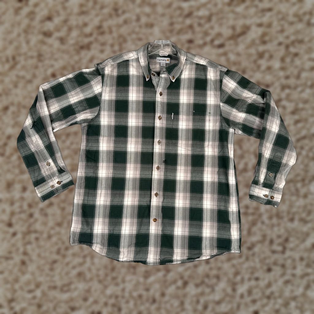 Carhartt Carhartt Shirt Men Large Green Plaid 100% Cotton Button Up Long Sleeve Casual Workwear Outdoor Mens Shirt Size US L / EU 52-54 / 3 - 1 Thumbnail