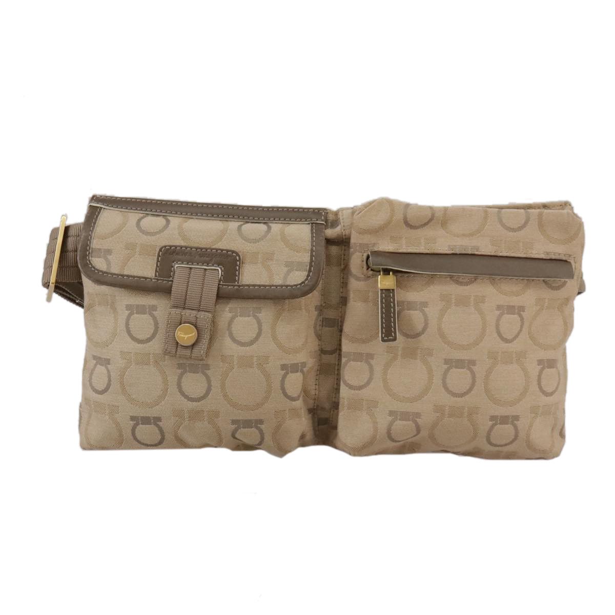 Salvatore Ferragamo Gancini Beige Canvas Shoulder Bag (Pre-Owned) Size ONE SIZE - 1 Thumbnail