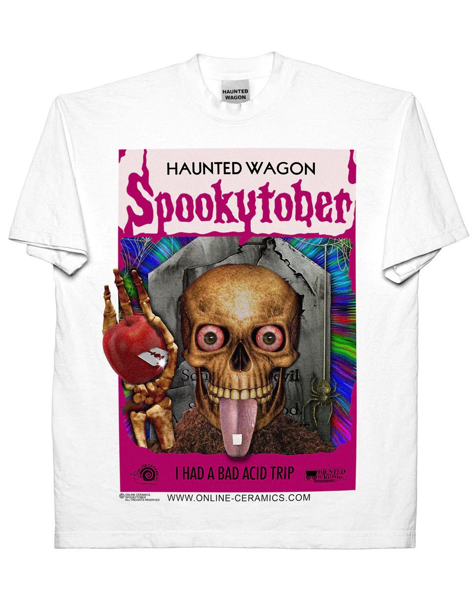 image of Online Ceramics Spookytober Goosebumps Bad Acid Trip T-Shirt in White, Men's (Size XL)