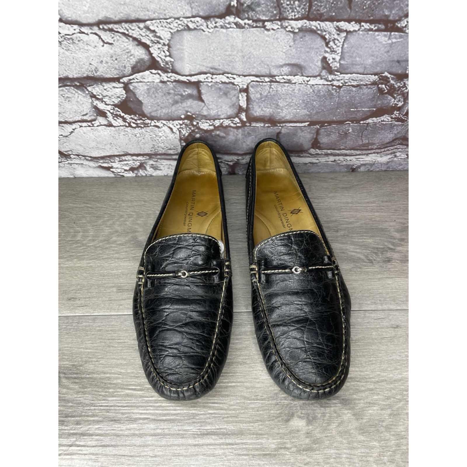 Martin Dingman Martin Dingman Croc Embossed Black Leather Loafers Moccasins Size US 8 / IT 38 - 22 Thumbnail