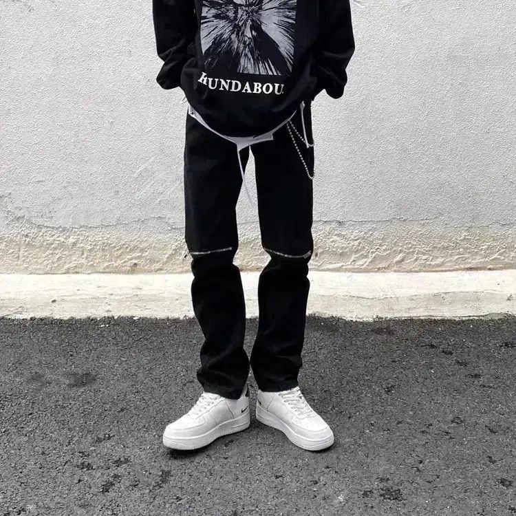 Hip hop ripped zipper jeans