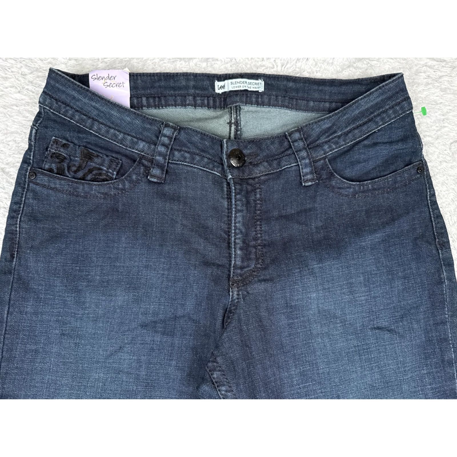 Lee Lee Jeans Womens 12S Slender Secret Bootcut Denim Blue Mid Rise 30 Inseam 32 Waist Floral Pockets Stretch Vintage No N/A Size 34" / US 12 / IT 48 - 4 Thumbnail