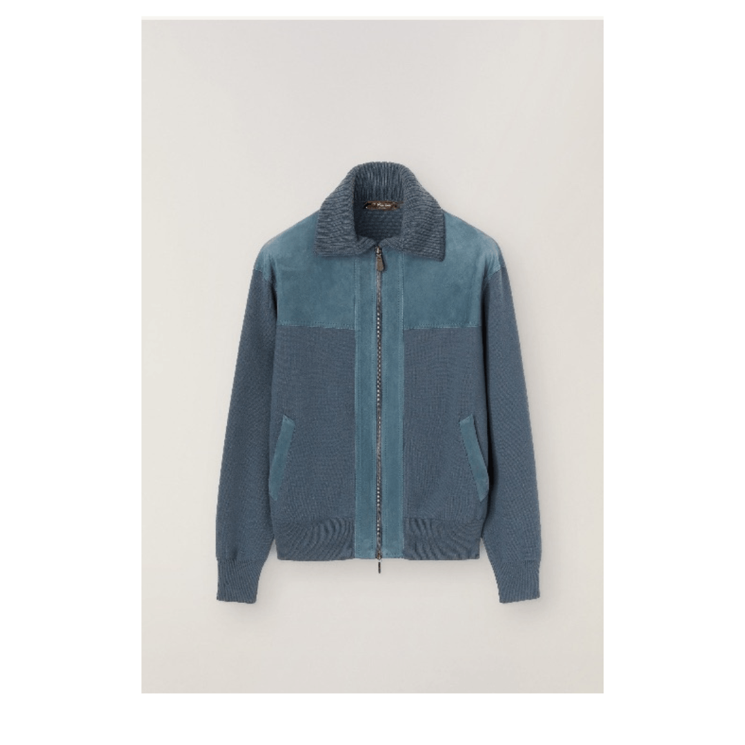 Loro Piana o1srvl11e1224 Berry Bomber Jacket in Blue Size US L / EU 52-54 / 3 - 1 Thumbnail