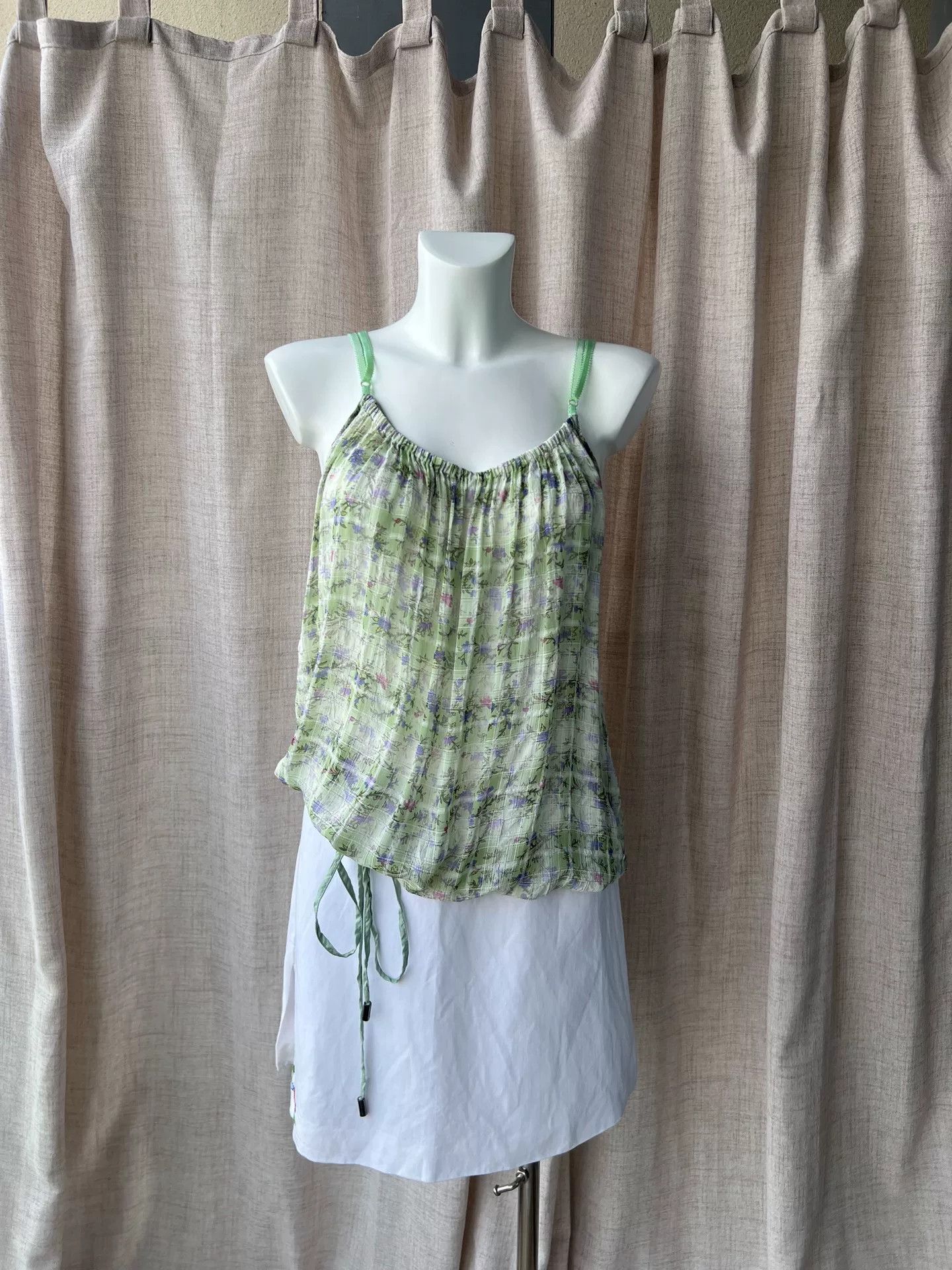John Galliano GALLIANO Light Green Plaid Floral Camisole Size M / US 6-8 / IT 42-44 - 1 Thumbnail