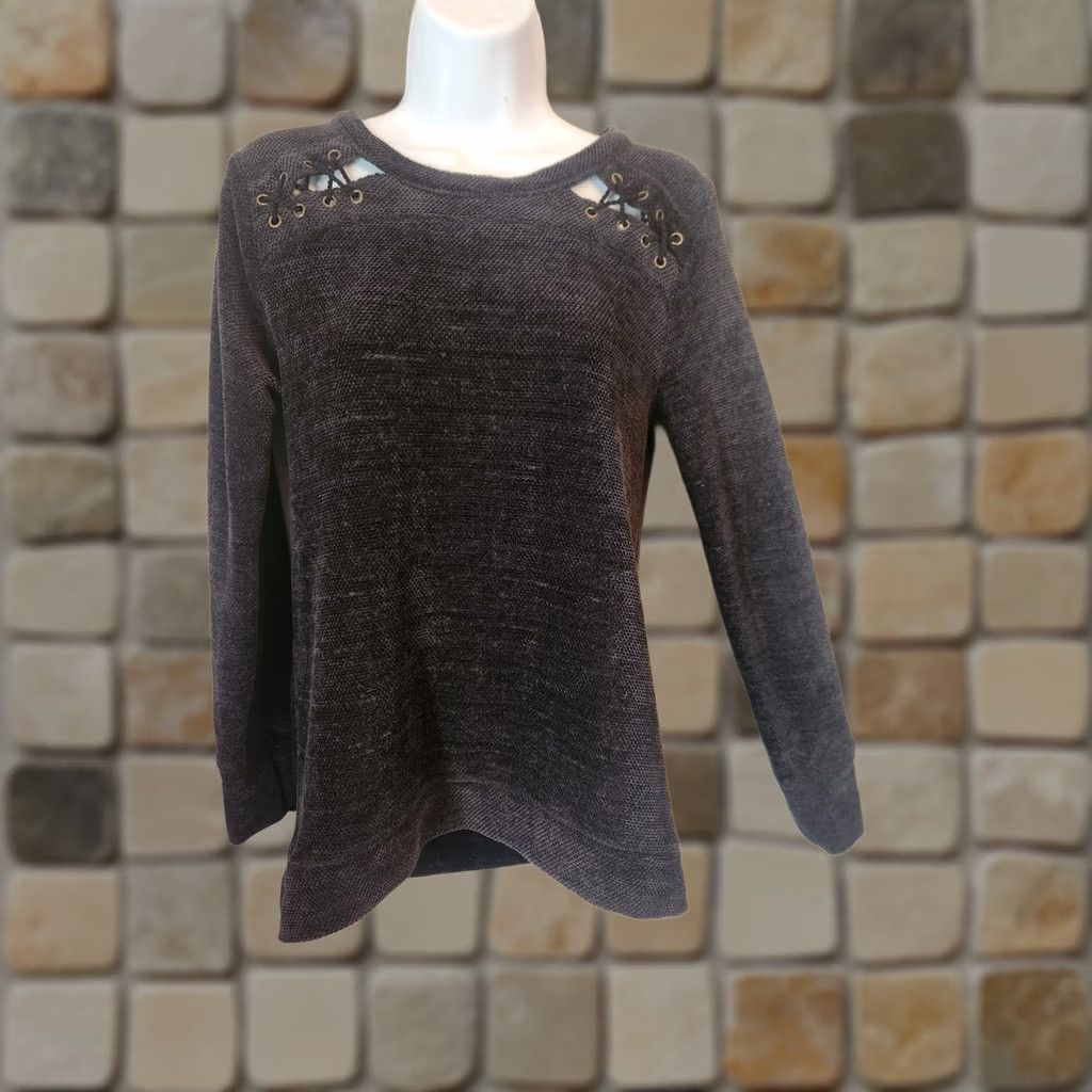 Vintage Knox Rose Sweater XS Gray Women's Crew Neck Lace Peep Shoulder Shirt Size XS / US 0-2 / IT 36-38 - 1 Thumbnail