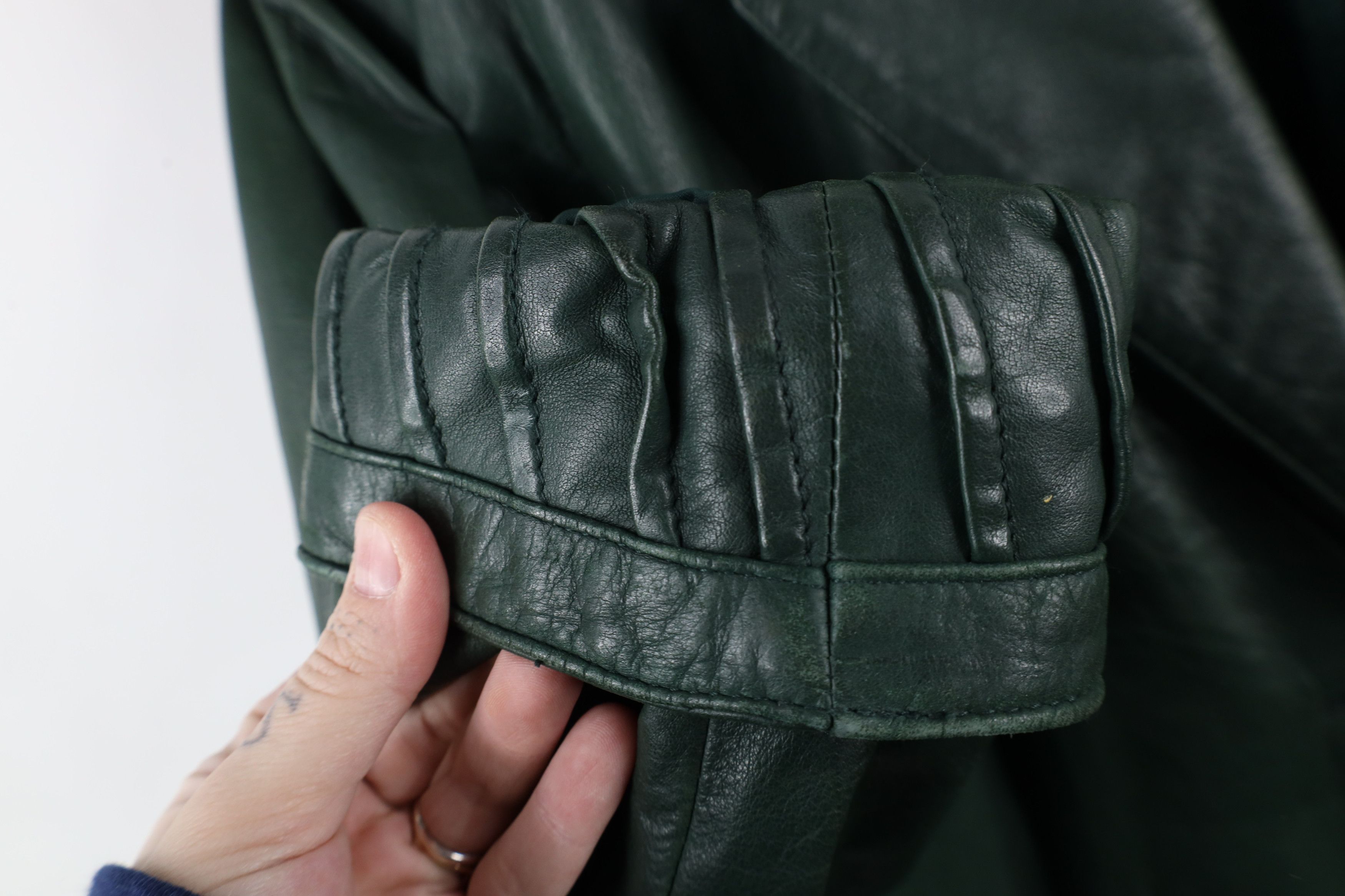 Vintage Vintage 90s Streetwear Leather Full Length Trench Coat Green Size L / US 10 / IT 46 - 7 Thumbnail