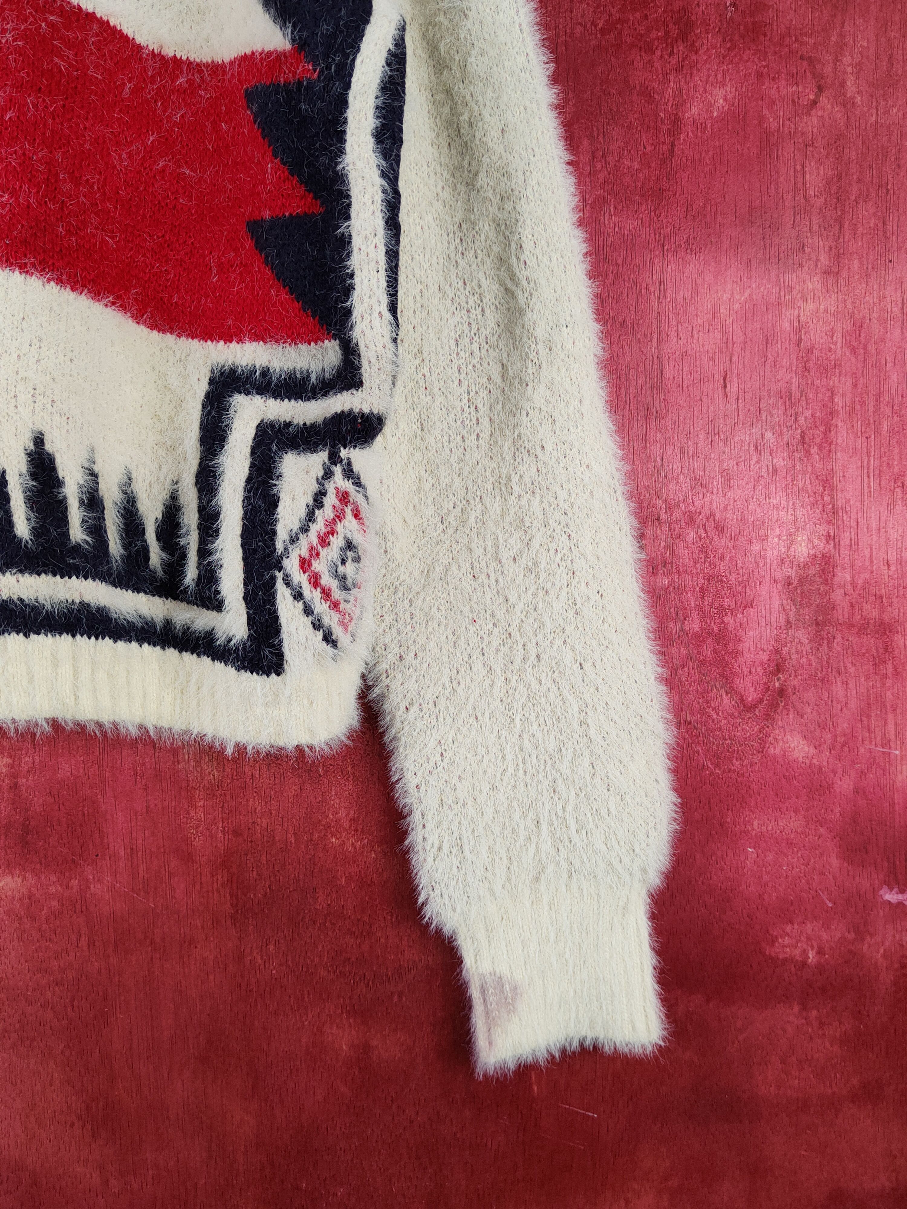 Homespun Knitwear × Japanese Brand Bohewi Cream Red Shag Shaggy Fur Mohair Knitwear #S2077 Size US M / EU 48-50 / 2 - 6 Thumbnail