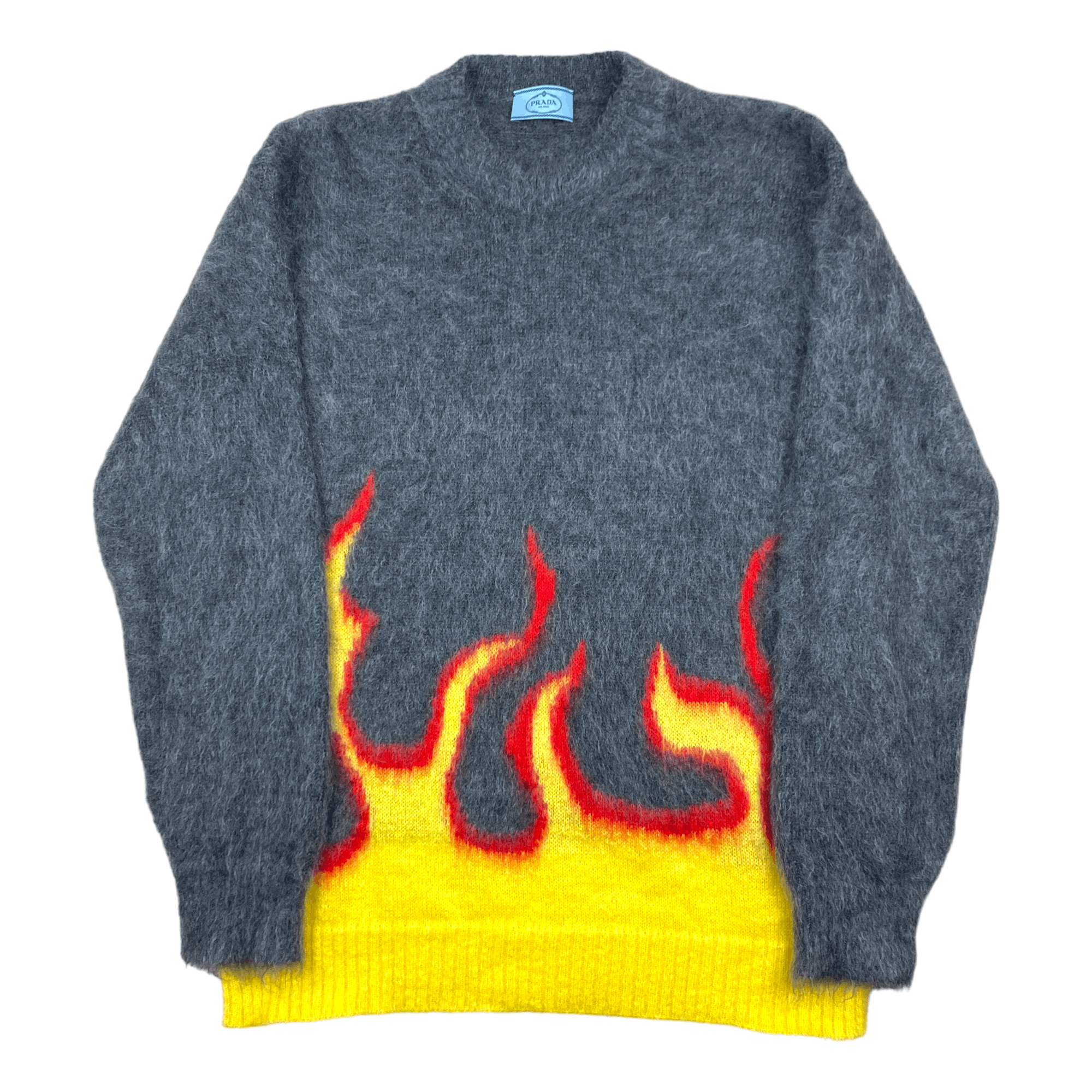 image of 2018 A/w Prada Fuzzy Mohair Flames Sweater Size 48 in Grey, Men's