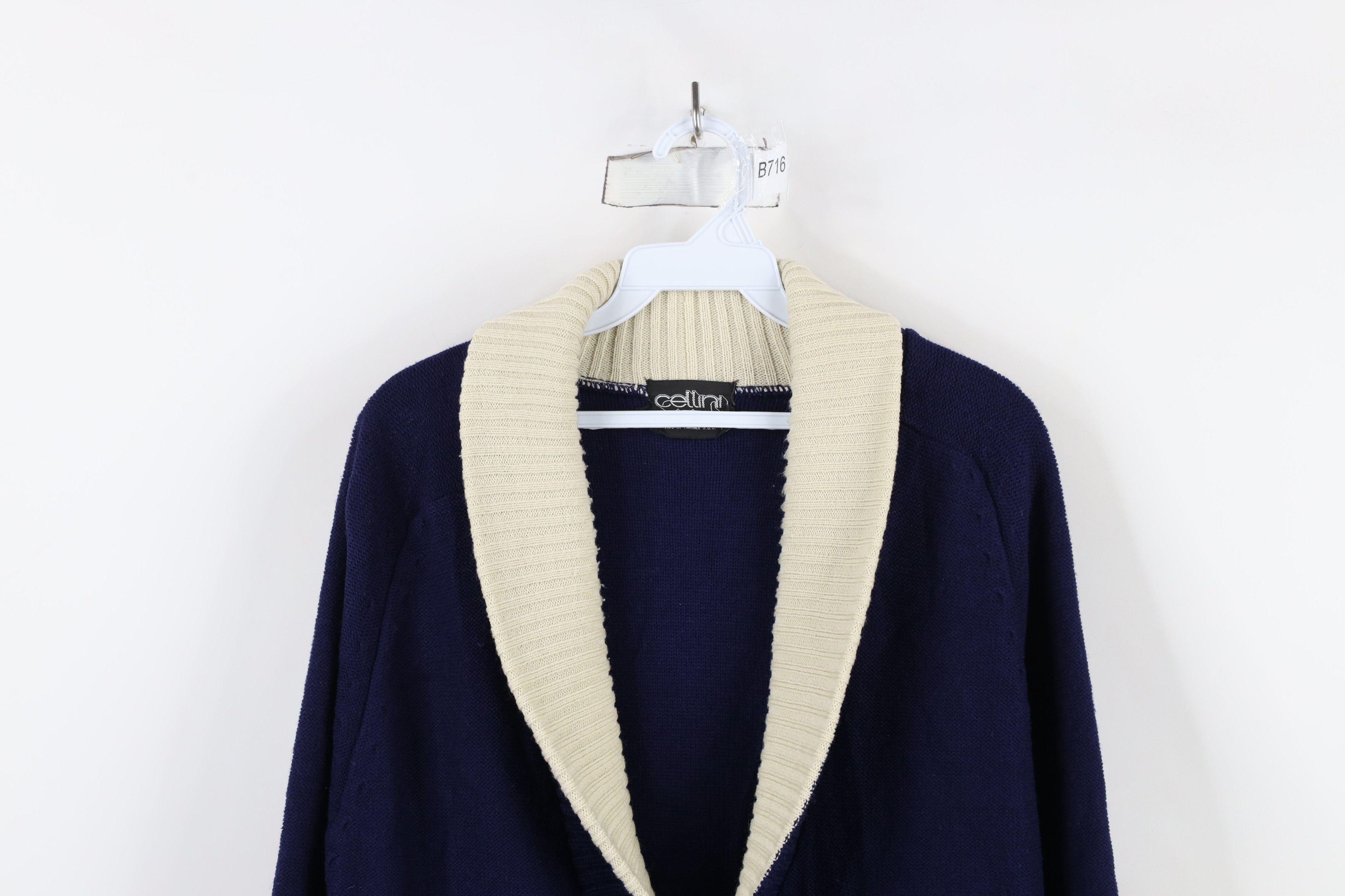 Vintage Vintage 70s Streetwear Shawl Knit Cardigan Sweater Navy Blue Size US XL / EU 56 / 4 - 2 Thumbnail