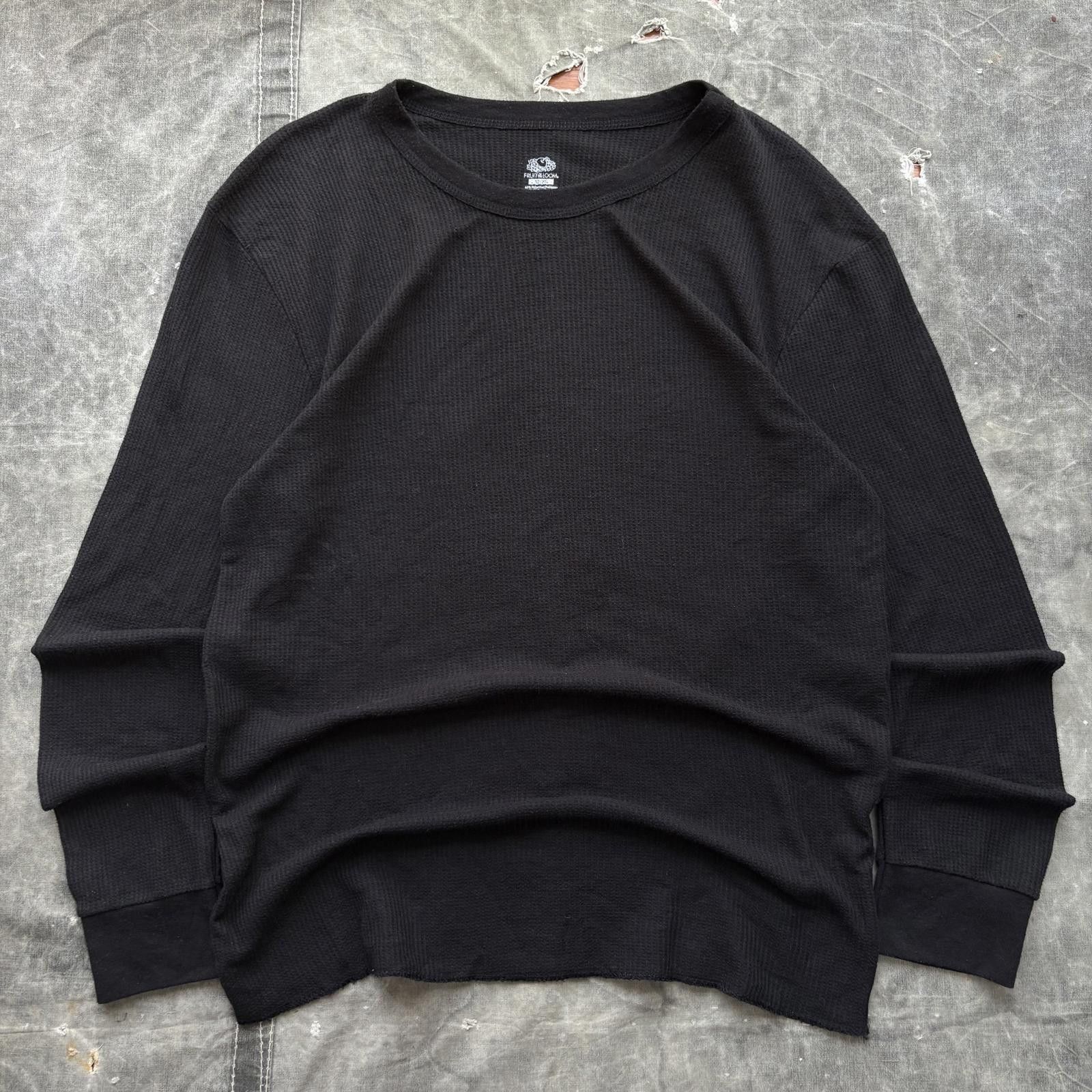 Fruit Of The Loom Vintage Y2K Black Grunge Skater Thermal Waffle Knit Shirt Size US XL / EU 56 / 4 - 1 Thumbnail