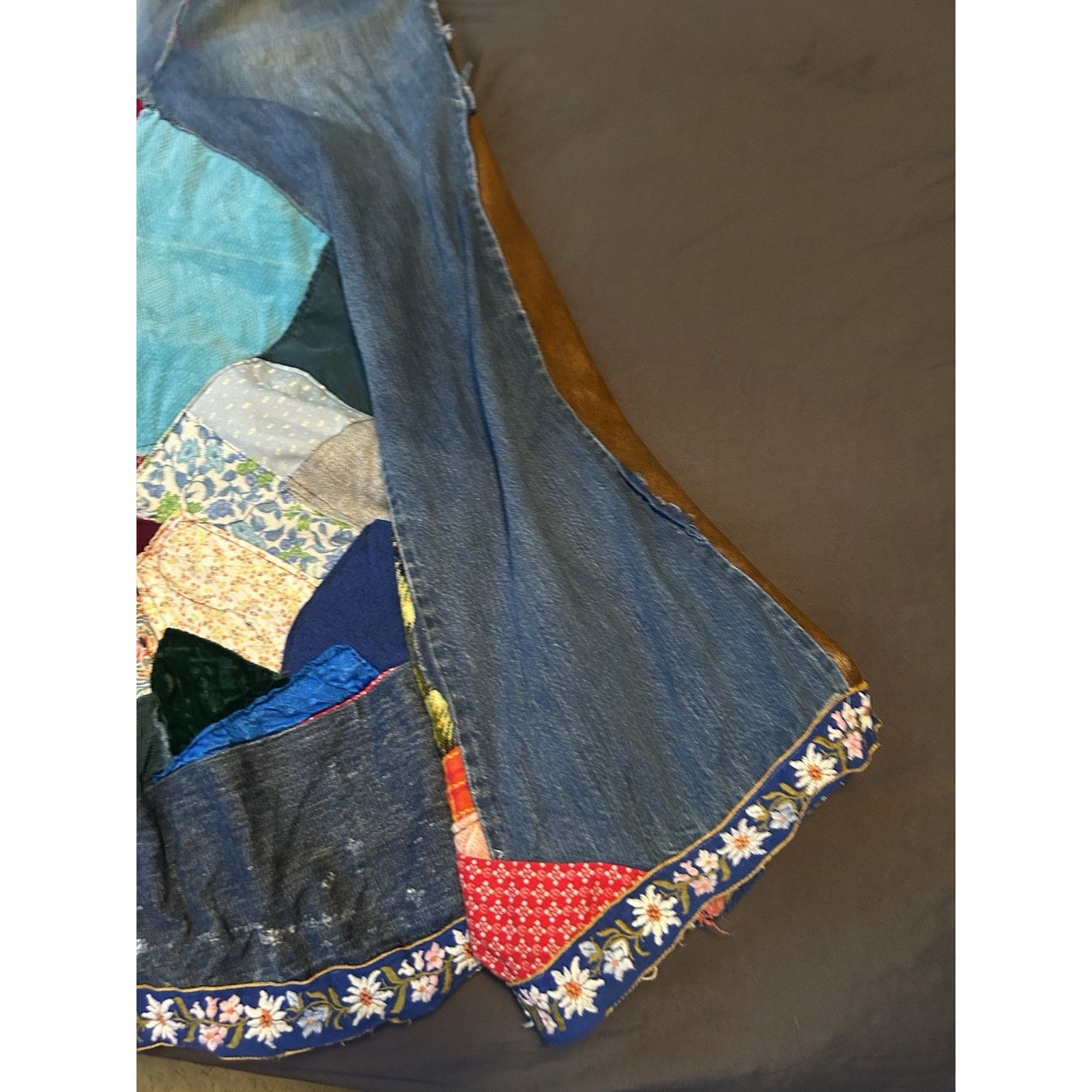 Other Vintage Homemade Denim Leather Velvet Quilted Sewn Skirt Size 26" / US 2 / IT 38 - 9 Thumbnail