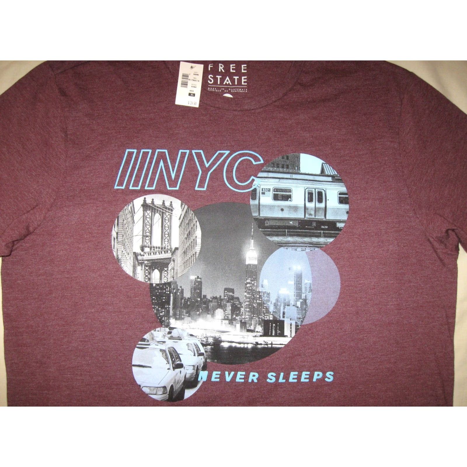 Vintage Free State NYC T Shirt Mens XL Graphic Tee Plum NYC City Logo Tee Short Sleeve Crew Neck Cotton Polyester Solid Vintage: No Size US XL / EU 56 / 4 - 2 Thumbnail