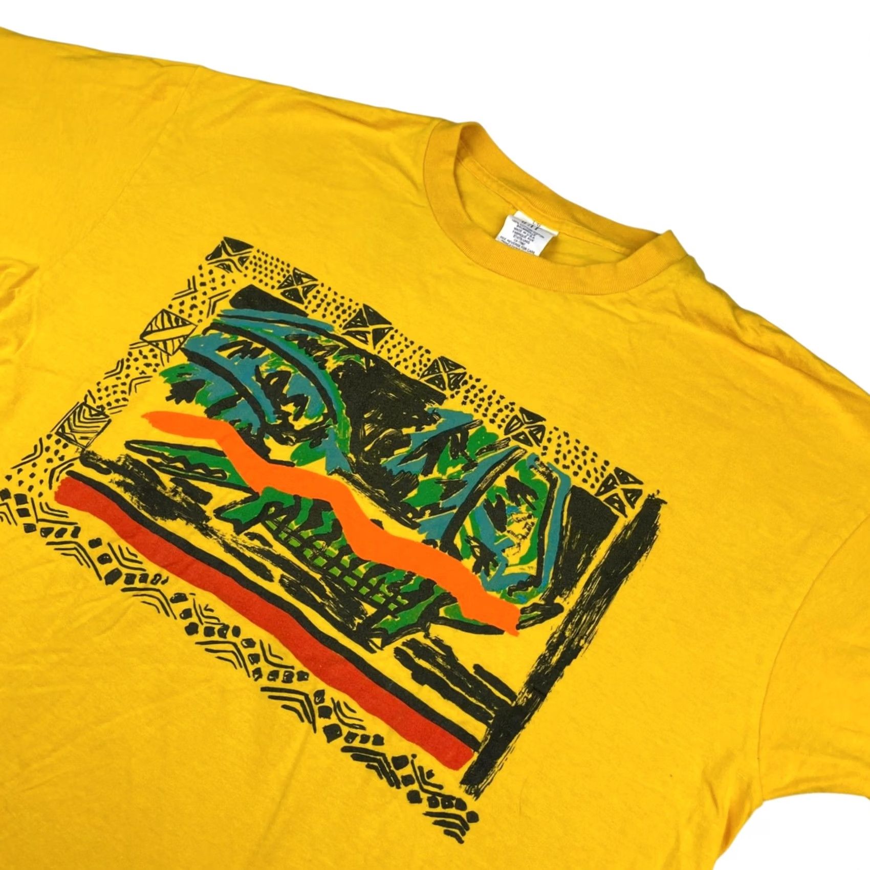 Gap VINTAGE Gap Men’s T-Shirt Abstract Art Single Stitch Cotton Yellow Large XL USA Regular Short Sleeve Mens Size US L / EU 52-54 / 3 - 2 Thumbnail